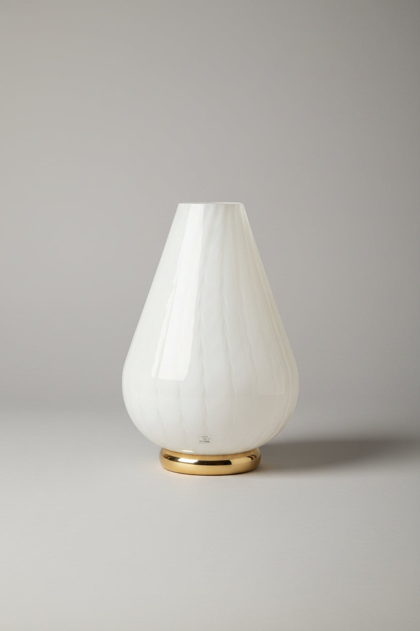 Vetreria LAG Table Lamp, White Swirl Cased Glass and Brass, Murano, Italy, c.1970s