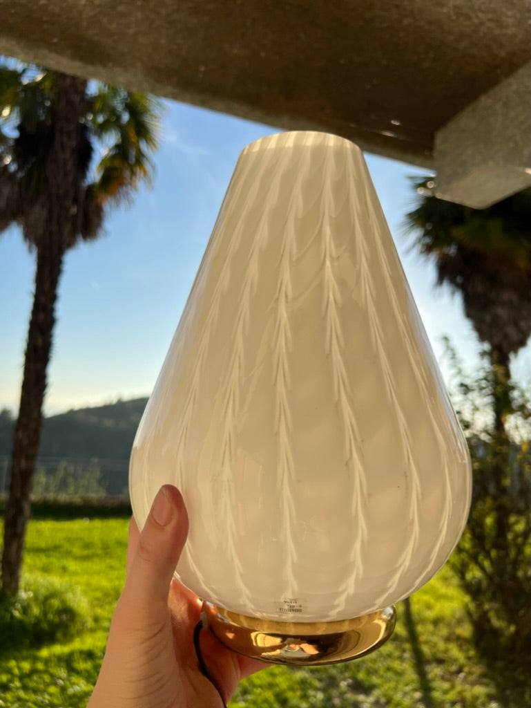 Vetreria LAG Table Lamp, White Swirl Cased Glass and Brass, Murano, Italy, c.1970s