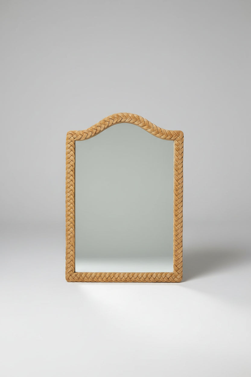 Bamboo and Rattan Wall Mirror, Woven Frame, Italy, 1970s