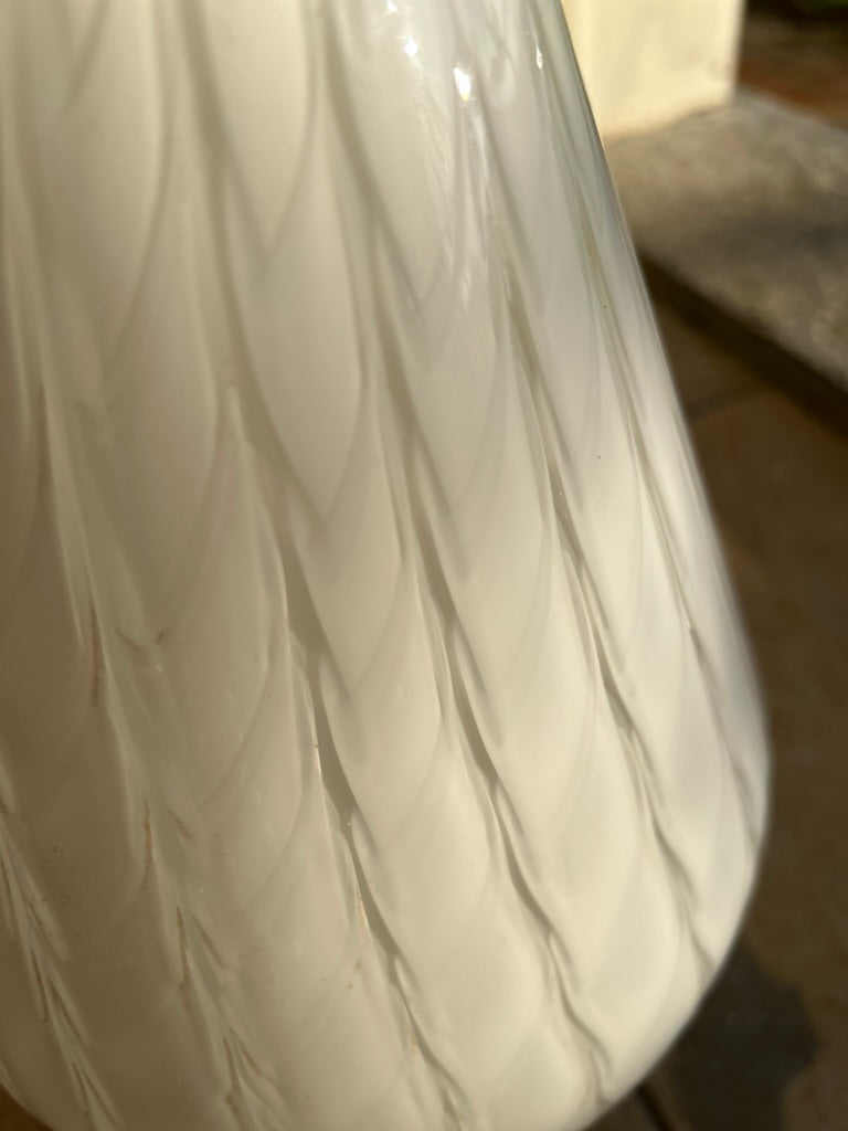 Vetreria LAG Table Lamp, White Swirl Cased Glass and Brass, Murano, Italy, c.1970s