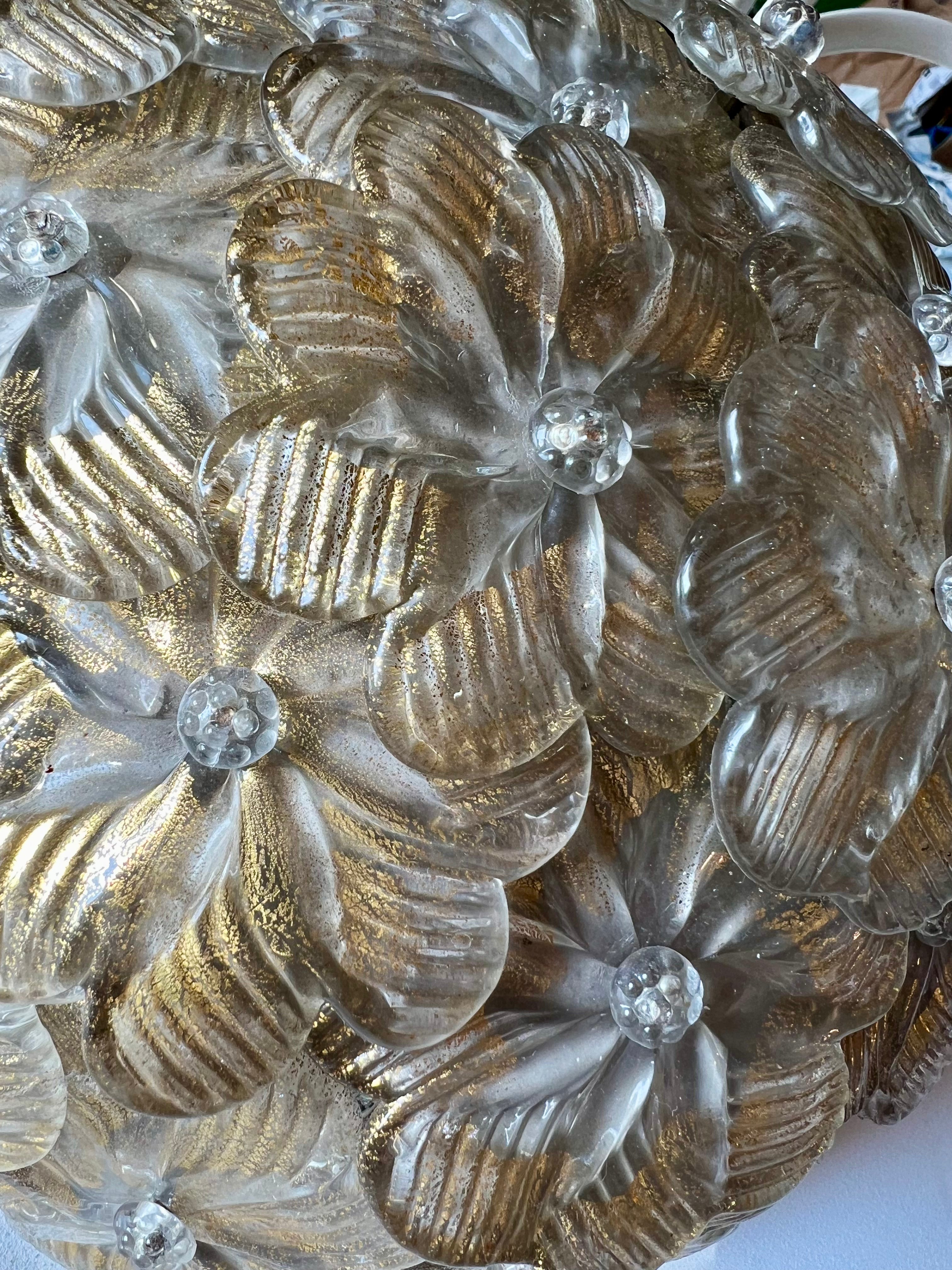 1960s Seguso for Venini Murano Flush Mount with Gold Glass Flowers