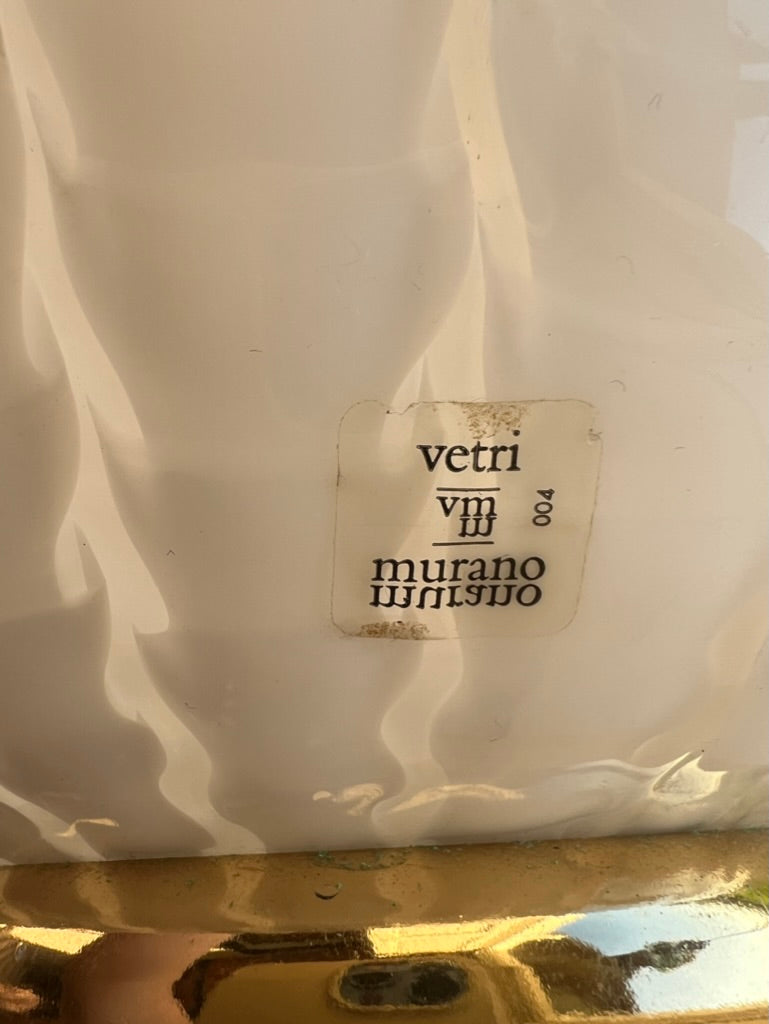 Vetreria LAG Table Lamp, White Swirl Cased Glass and Brass, Murano, Italy, c.1970s