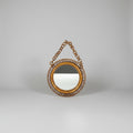Round Rattan and Bamboo Wall Mirror, attributed to Bonacina, with Cane Chain, Italy (Riviera), c.1960s