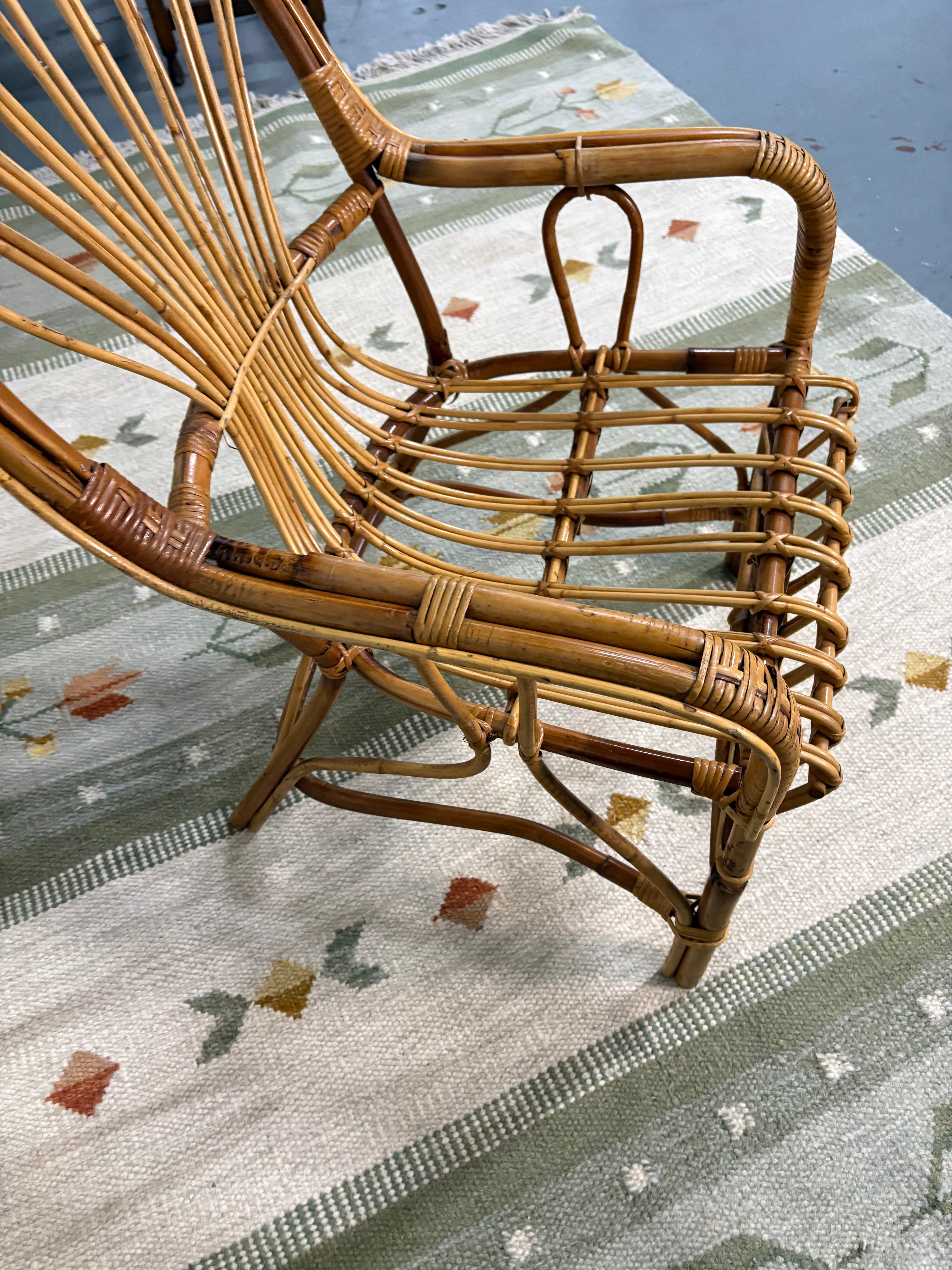 Italian Riviera Rattan and Bamboo Armchair, in the Style of Franco Albini
