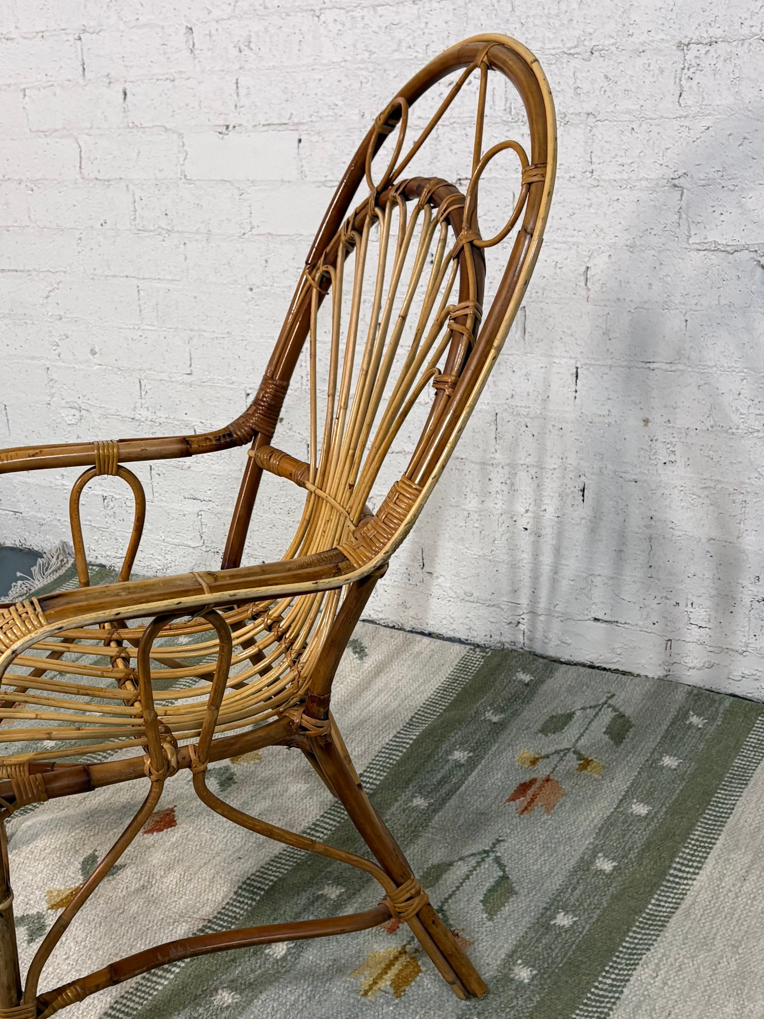 Italian Riviera Rattan and Bamboo Armchair, in the Style of Franco Albini