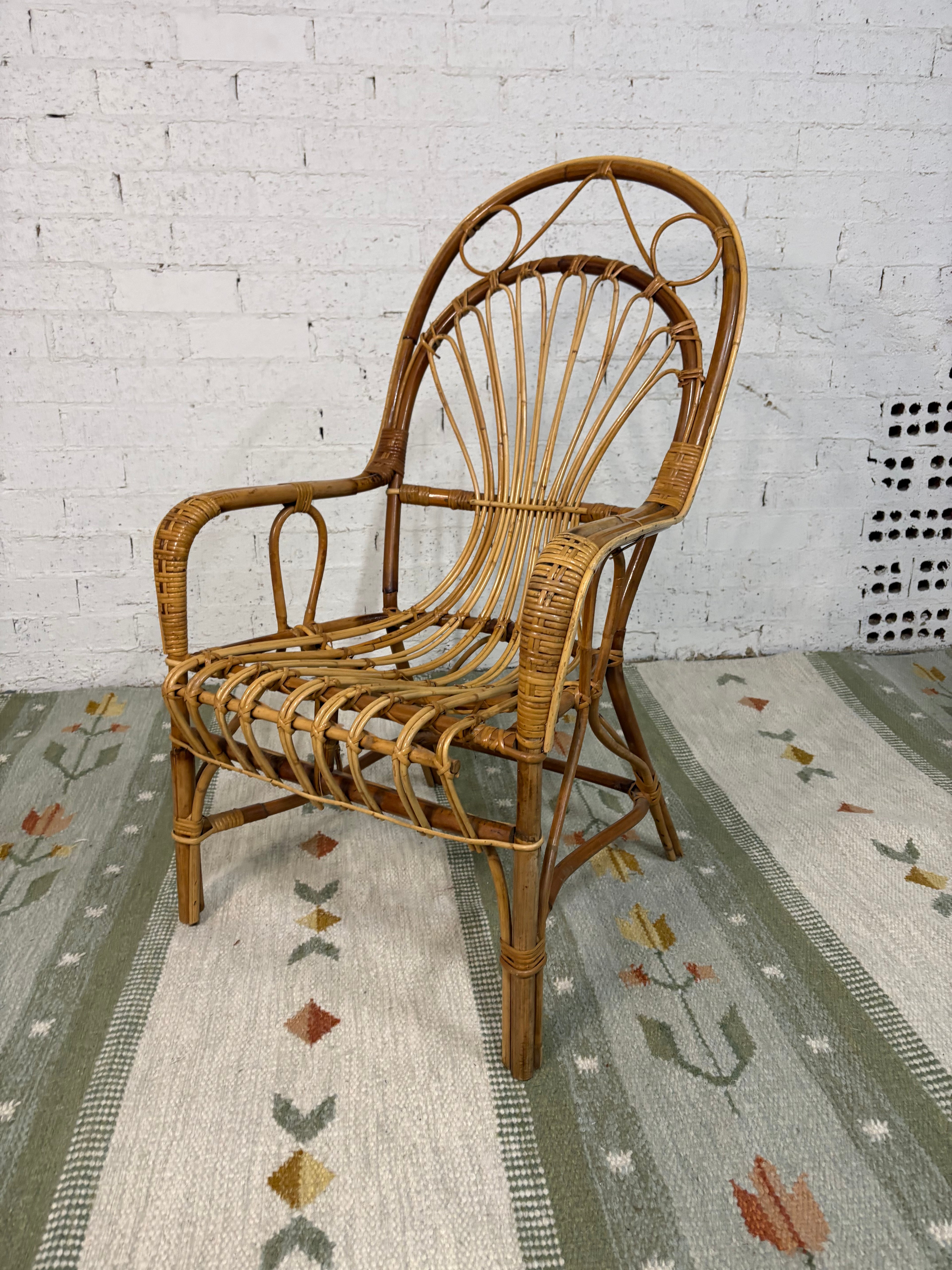 Italian Riviera Rattan and Bamboo Armchair, in the Style of Franco Albini