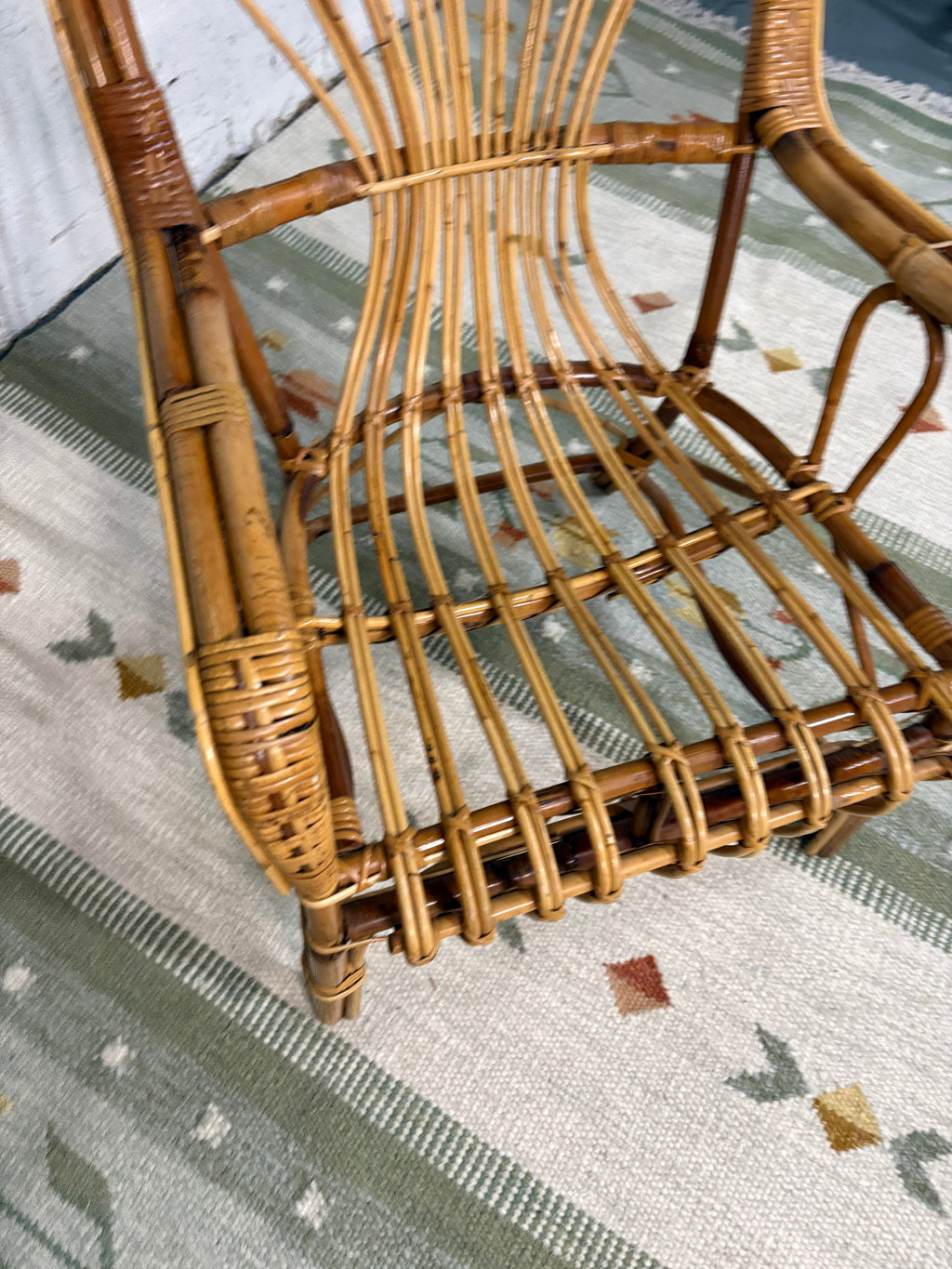 Italian Riviera Rattan and Bamboo Armchair, in the Style of Franco Albini