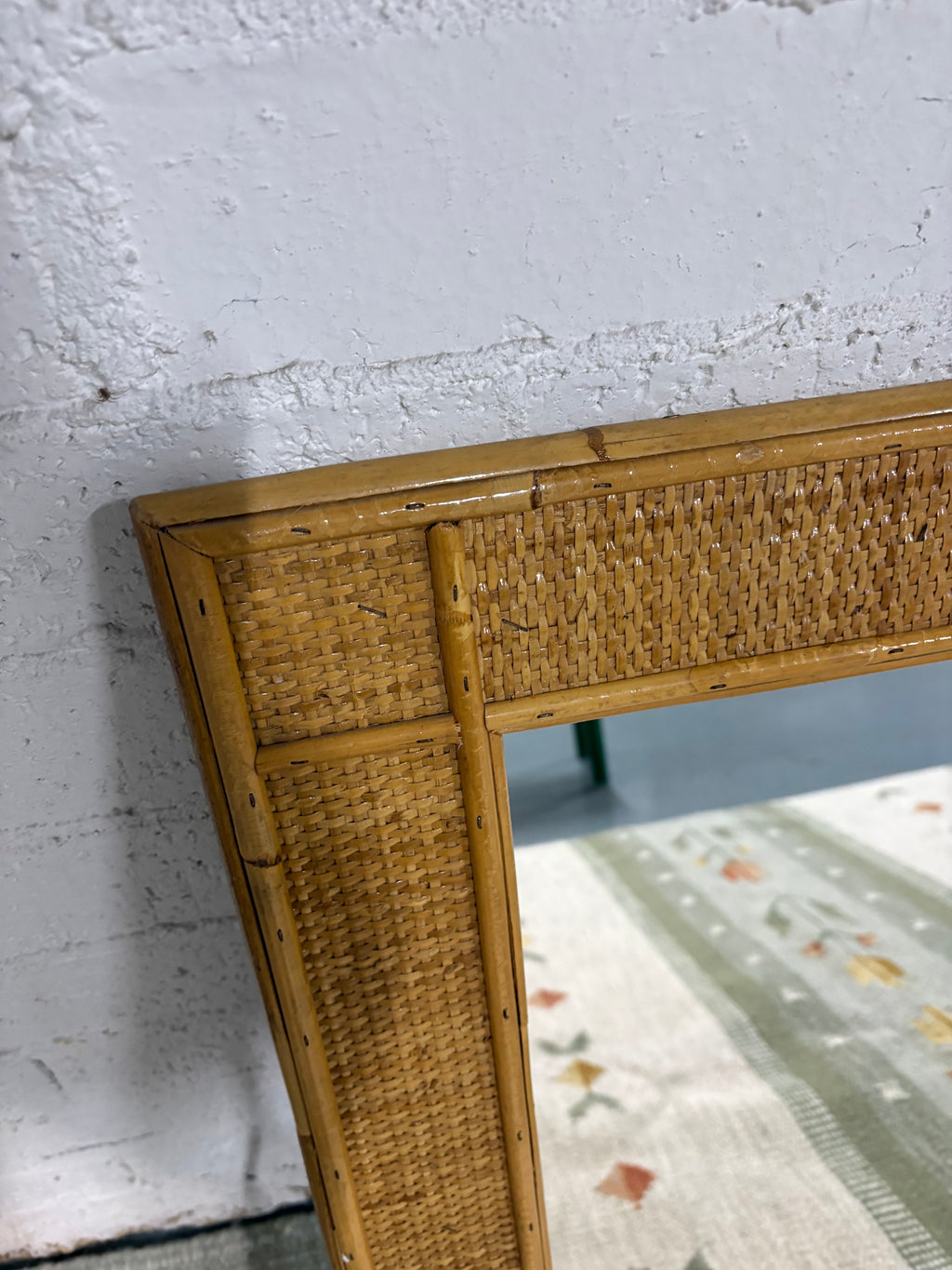 Bamboo and Rattan Wall Mirror in the Style of Dal Vera, Woven Cane Frame, Italy, c.1970s