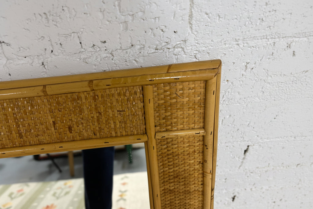 Bamboo and Rattan Wall Mirror in the Style of Dal Vera, Woven Cane Frame, Italy, c.1970s