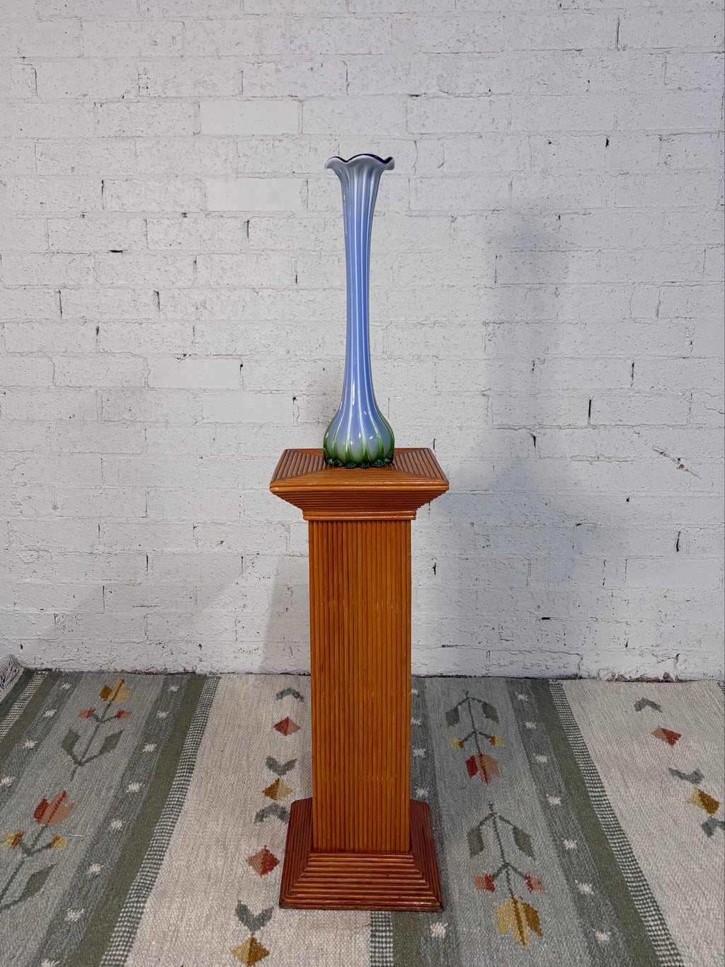 Hand-Blown Murano Vase, Green and Blue Pulled Stems, Italy, c.1960s