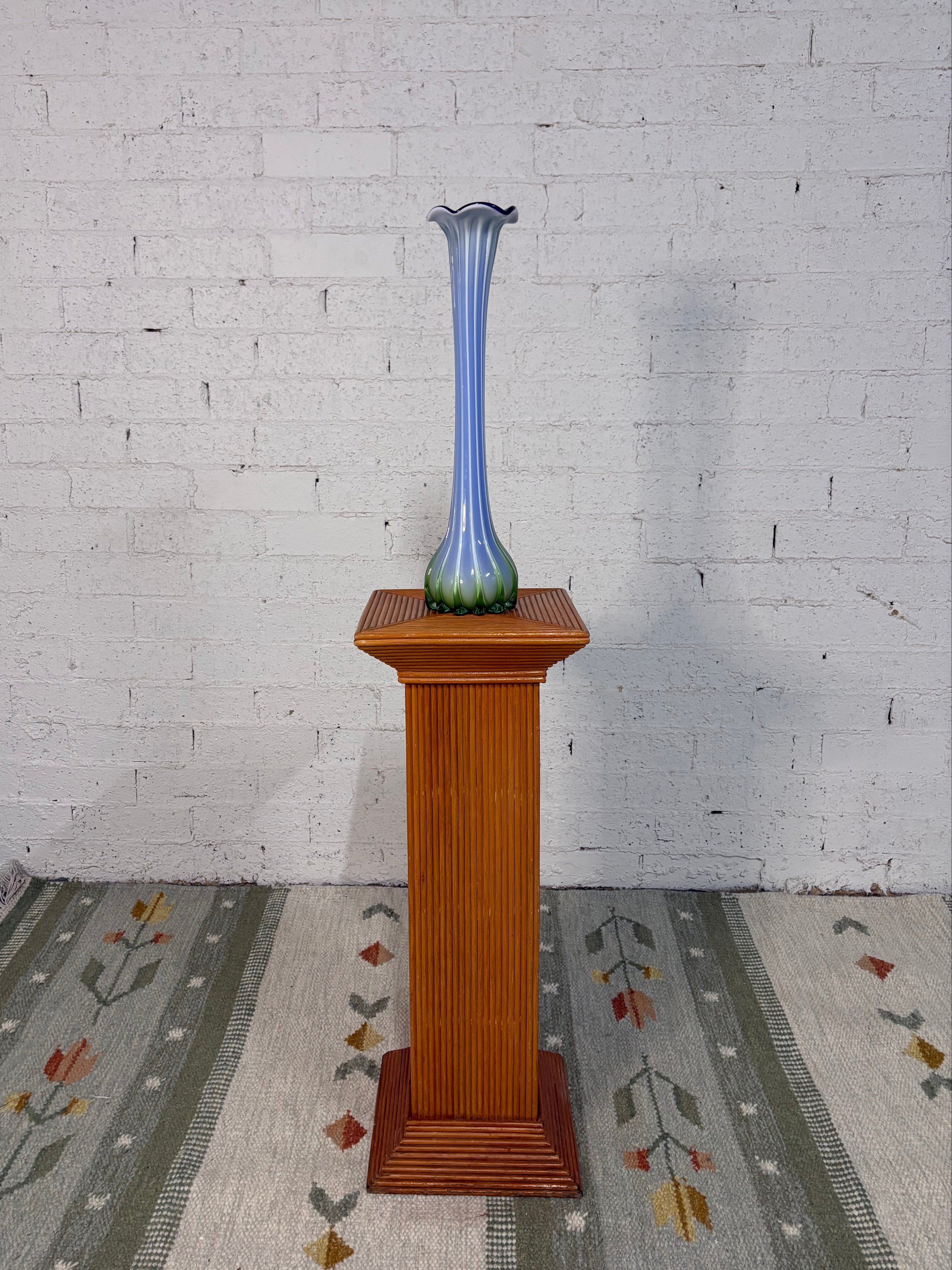Hand-Blown Murano Vase, Green and Blue Pulled Stems, Italy, c.1960s