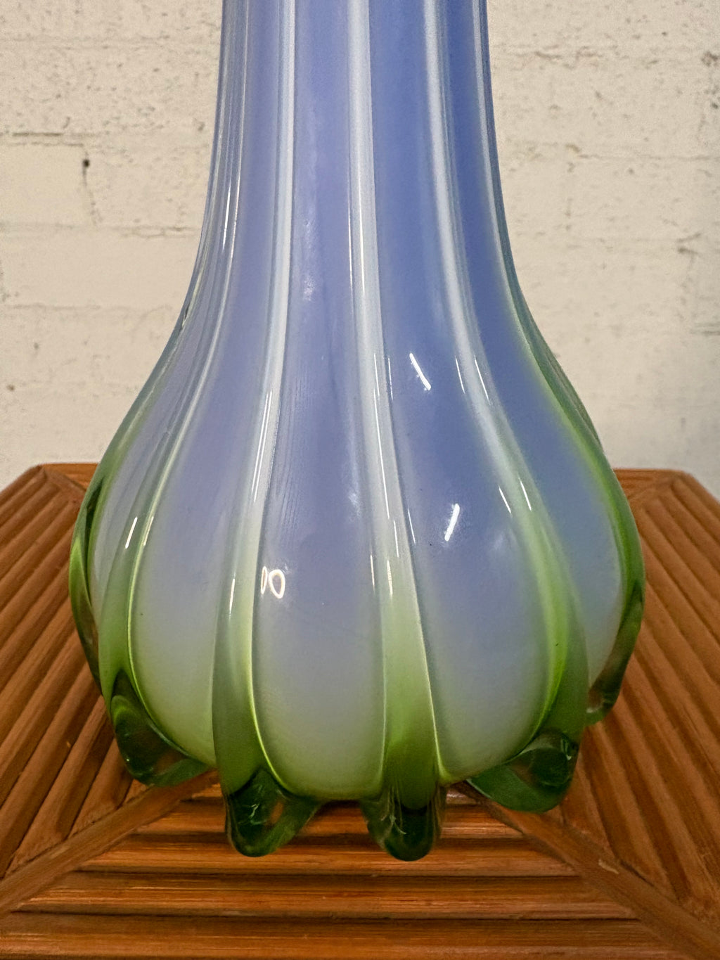 Hand-Blown Murano Vase, Green and Blue Pulled Stems, Italy, c.1960s