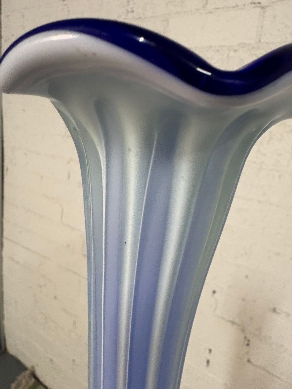 Hand-Blown Murano Vase, Green and Blue Pulled Stems, Italy, c.1960s