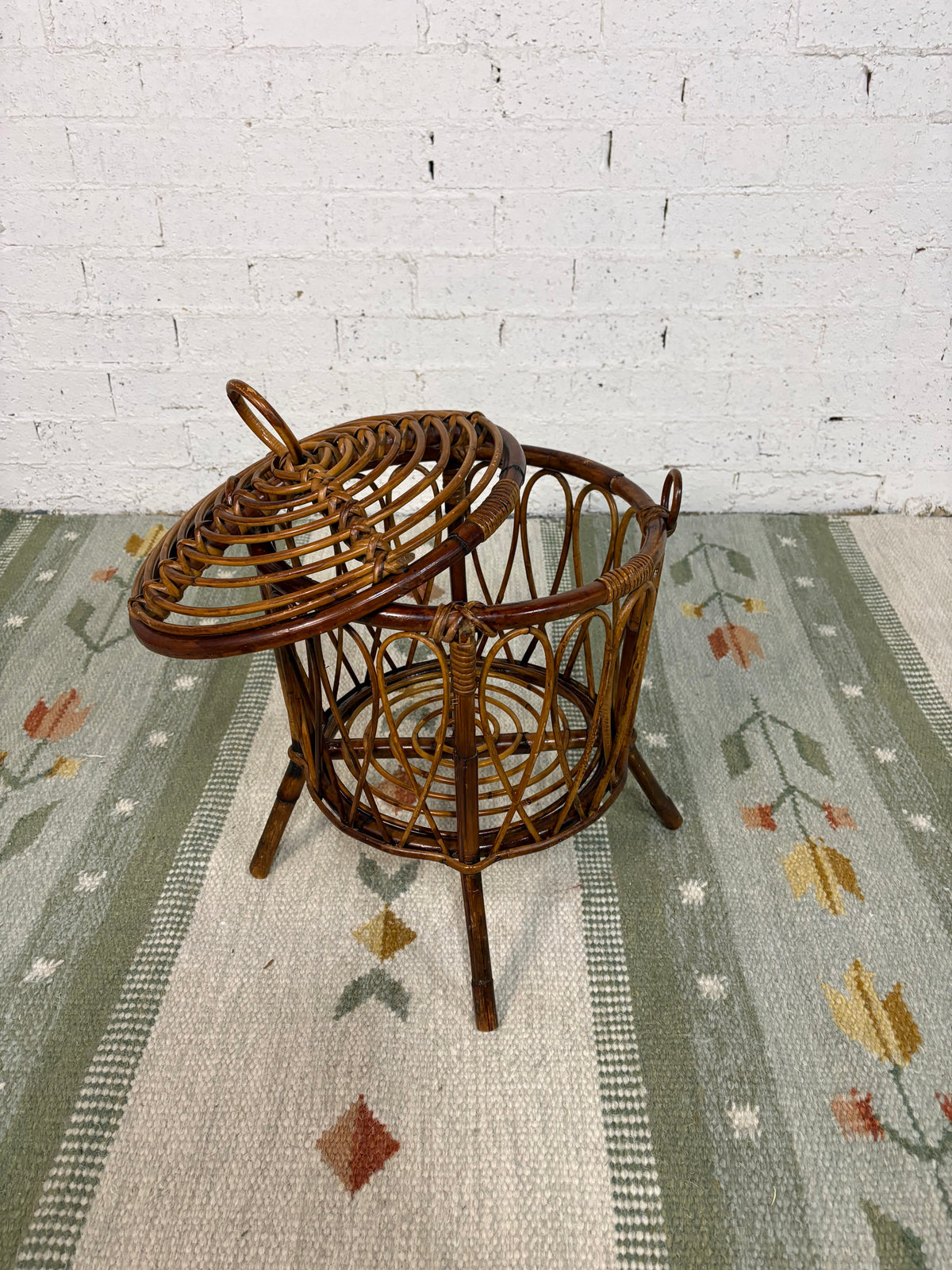 Bamboo and Rattan Lidded Basket, Footed, Italy, c.1950s–1960s
