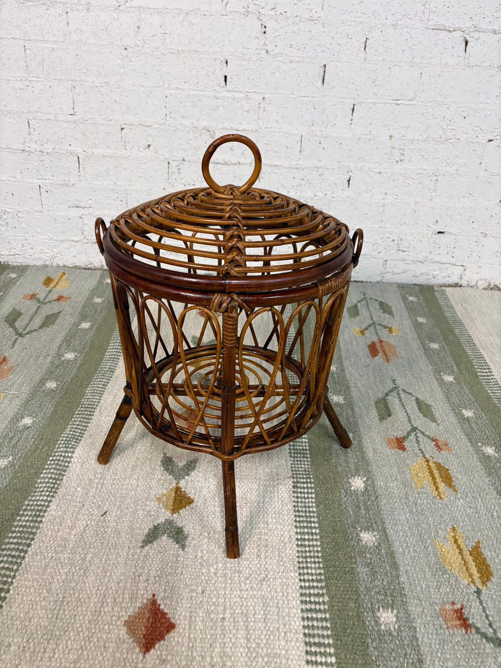 Bamboo and Rattan Lidded Basket, Footed, Italy, c.1950s–1960s