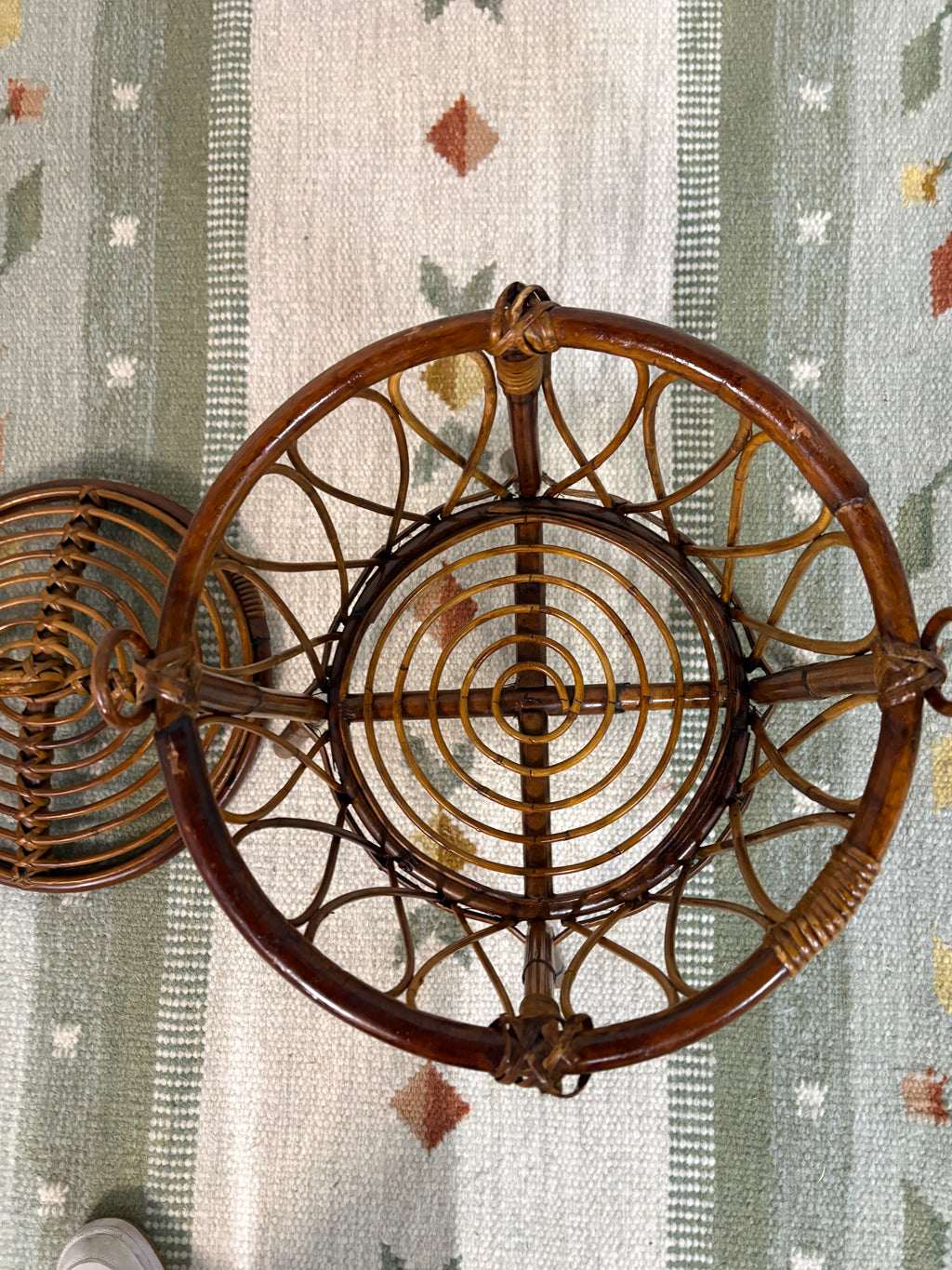 Bamboo and Rattan Lidded Basket, Footed, Italy, c.1950s–1960s