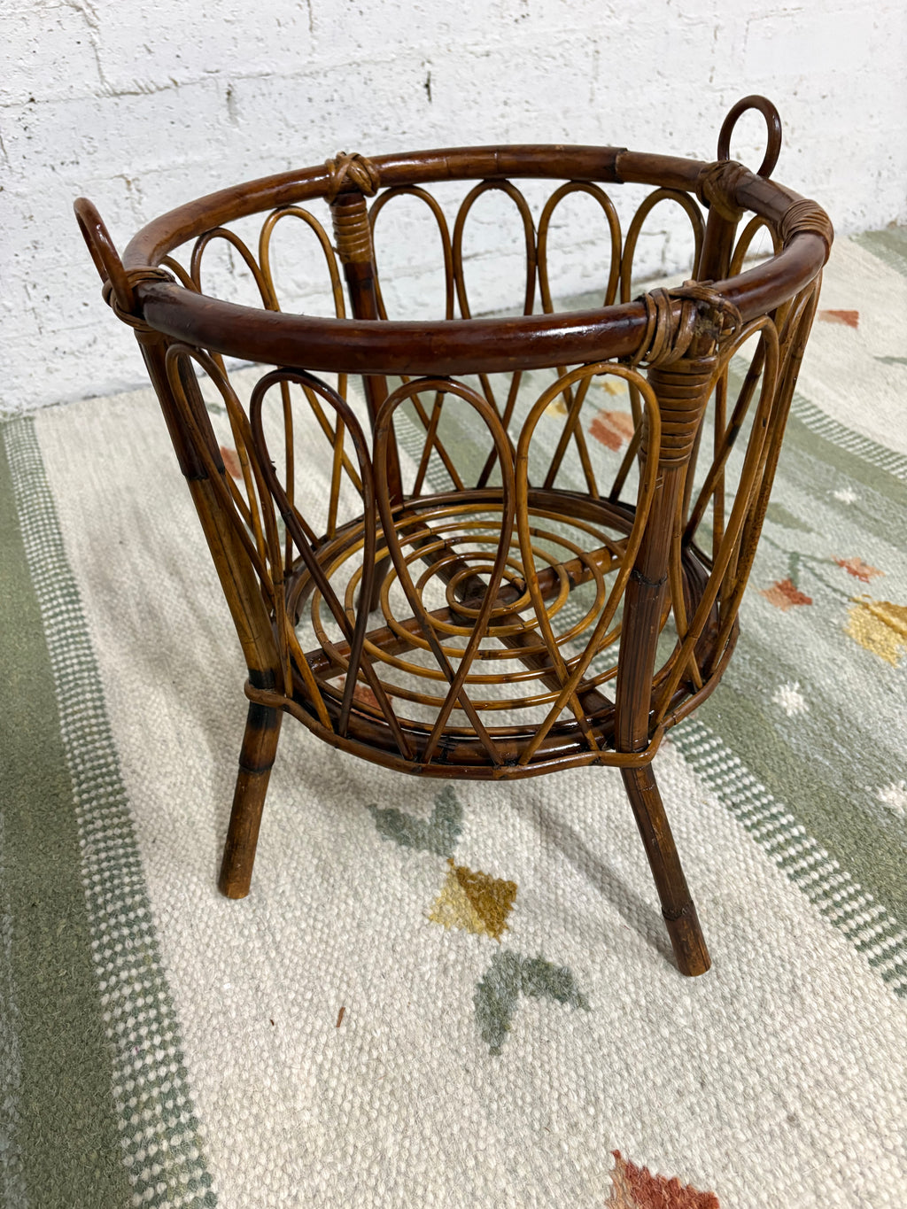 Bamboo and Rattan Lidded Basket, Footed, Italy, c.1950s–1960s