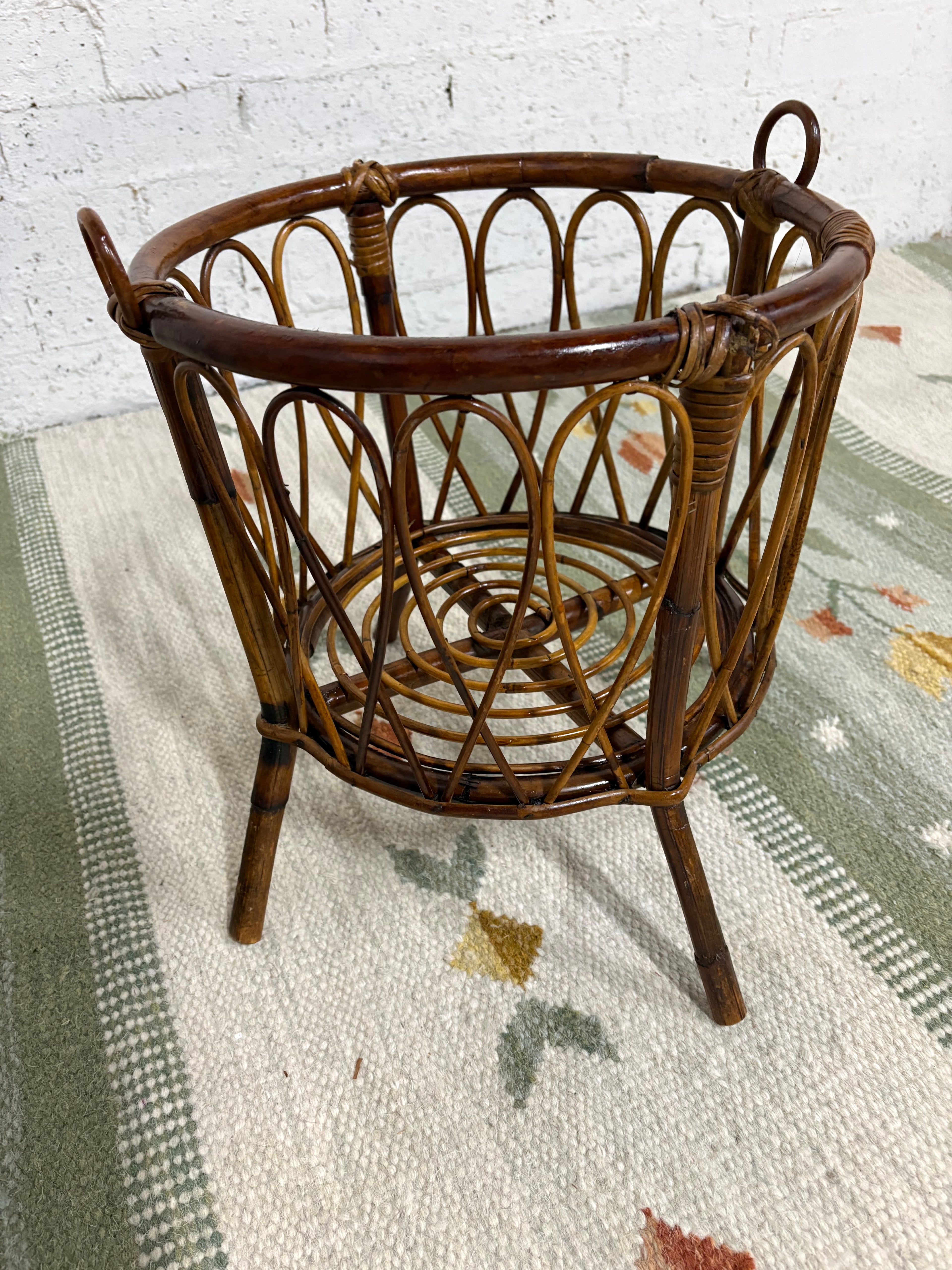 Bamboo and Rattan Lidded Basket, Footed, Italy, c.1950s–1960s