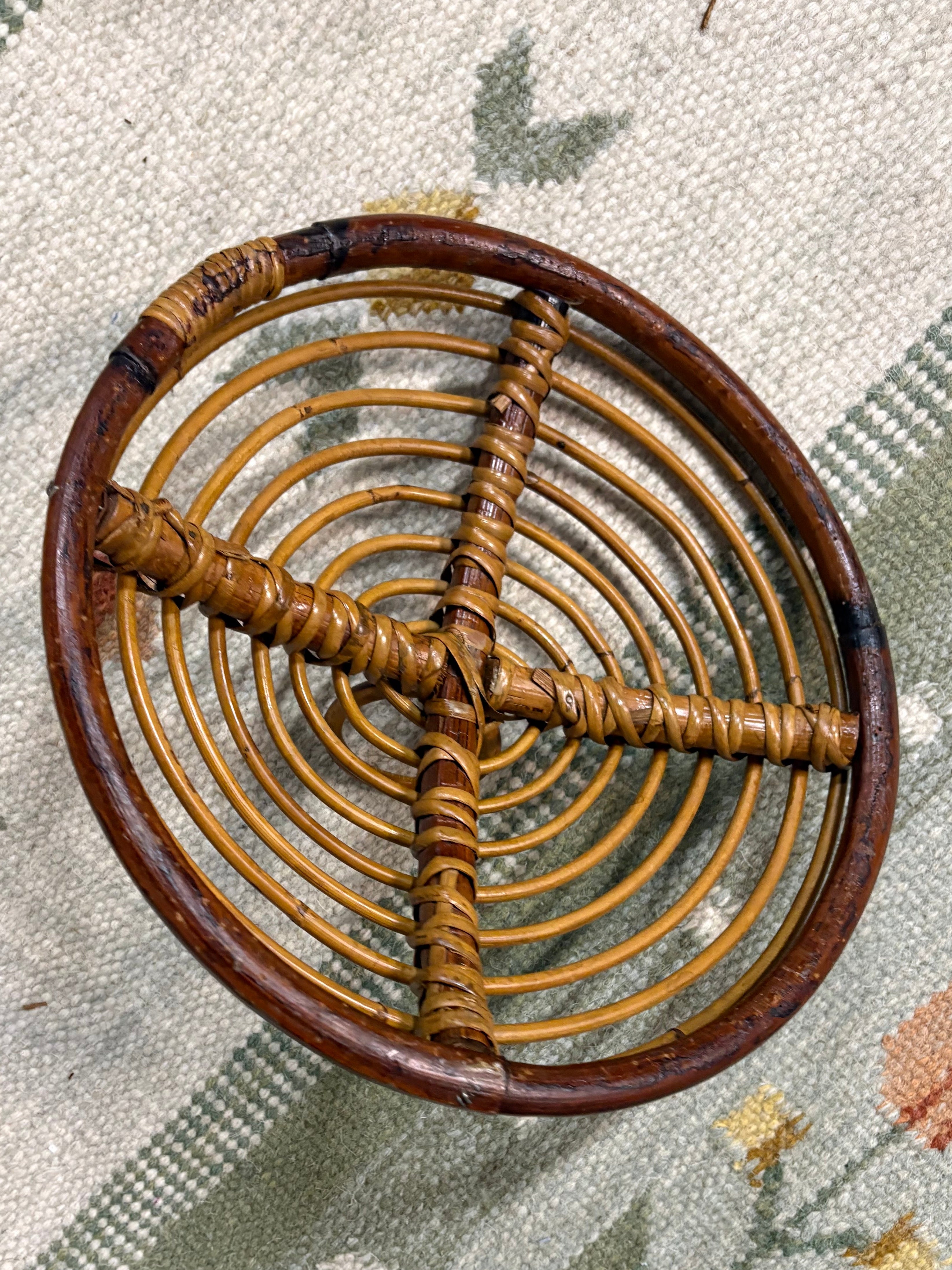 Bamboo and Rattan Lidded Basket, Footed, Italy, c.1950s–1960s