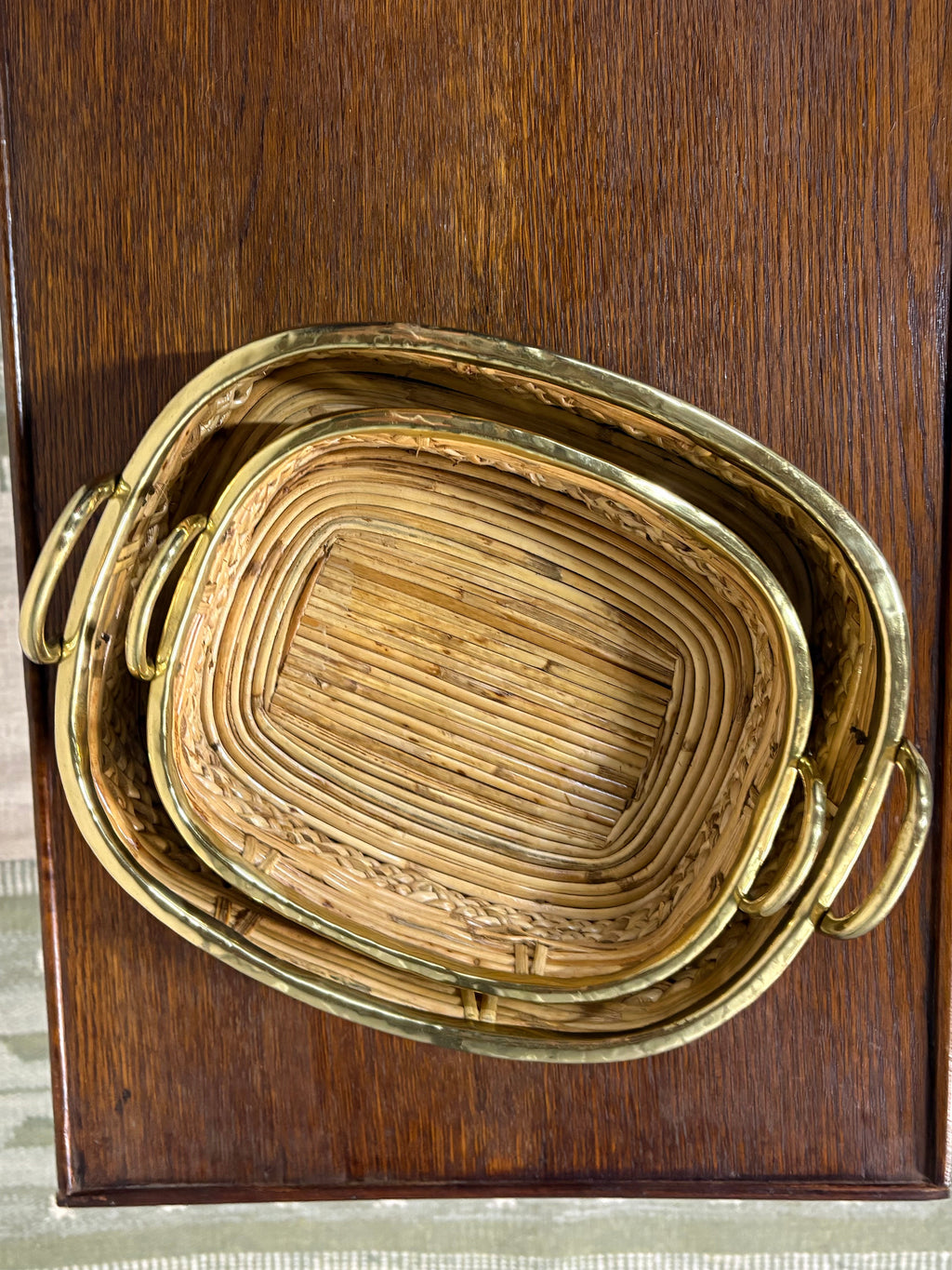 Rattan and Brass Handled Tray, in the Style of Gabriella Crespi, Italy, c.1970s