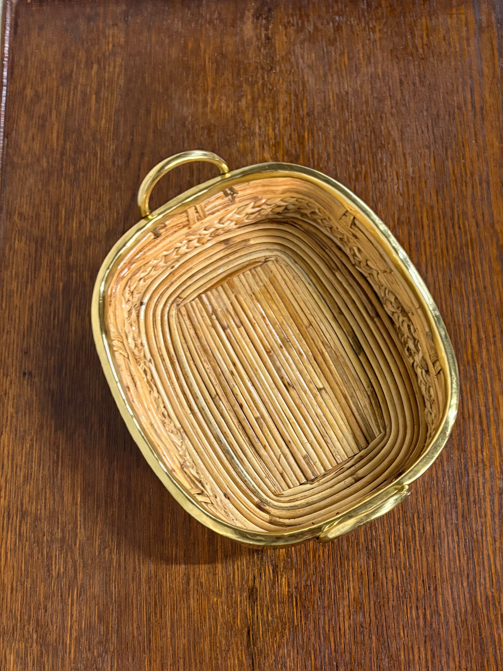 Rattan and Brass Handled Tray, in the Style of Gabriella Crespi, Italy, c.1970s