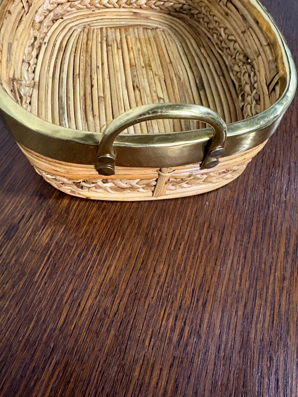 Rattan and Brass Handled Tray, in the Style of Gabriella Crespi, Italy, c.1970s