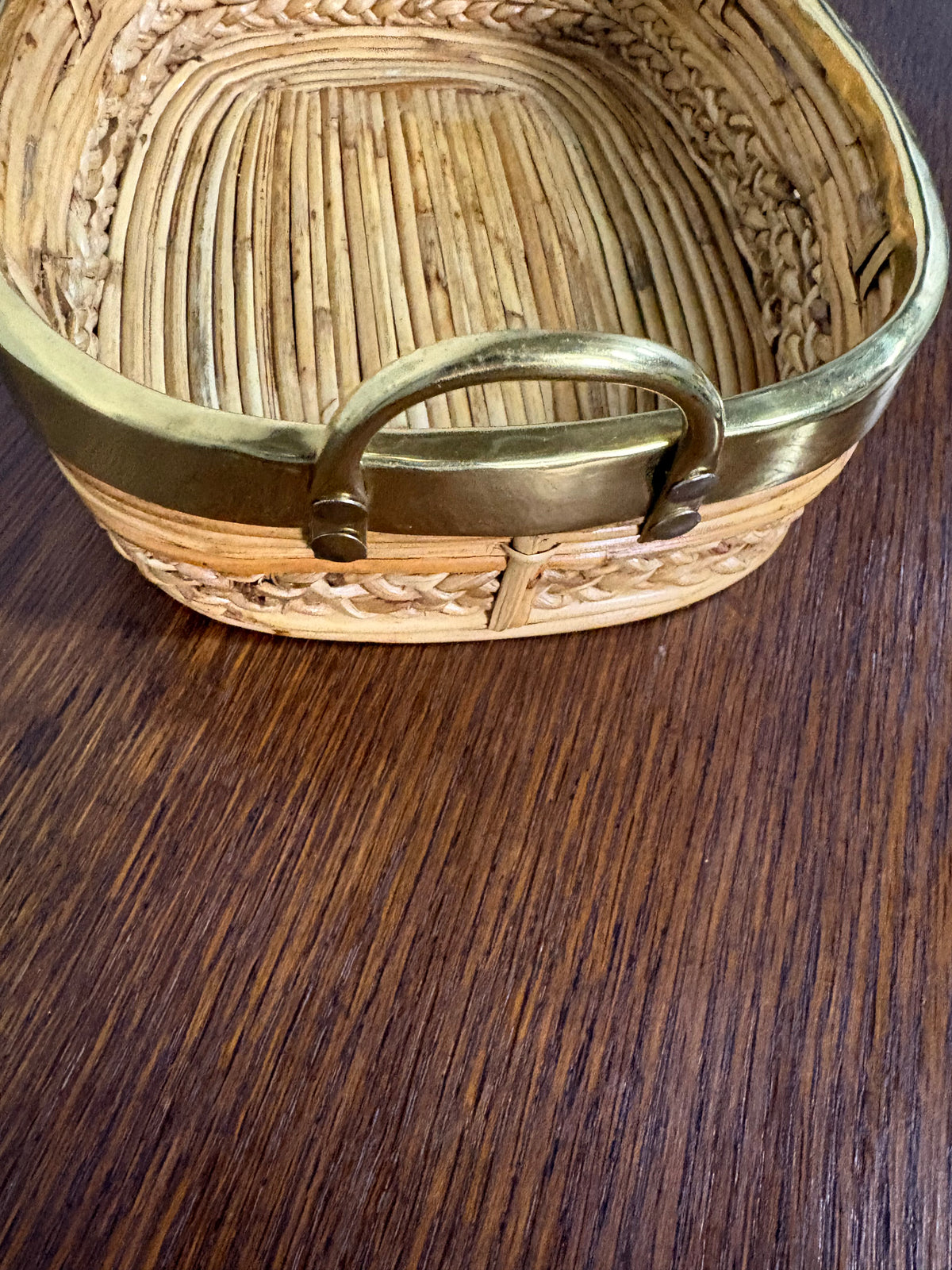 Rattan and Brass Handled Tray, in the Style of Gabriella Crespi, Italy, c.1970s