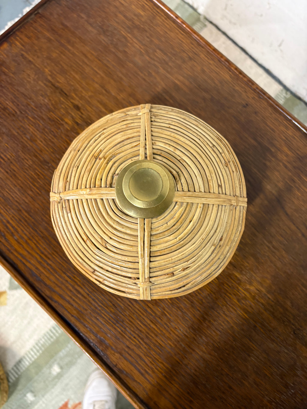 Rattan and Brass Lidded Box, in the Style of Gabriella Crespi, Italy, c.1970s