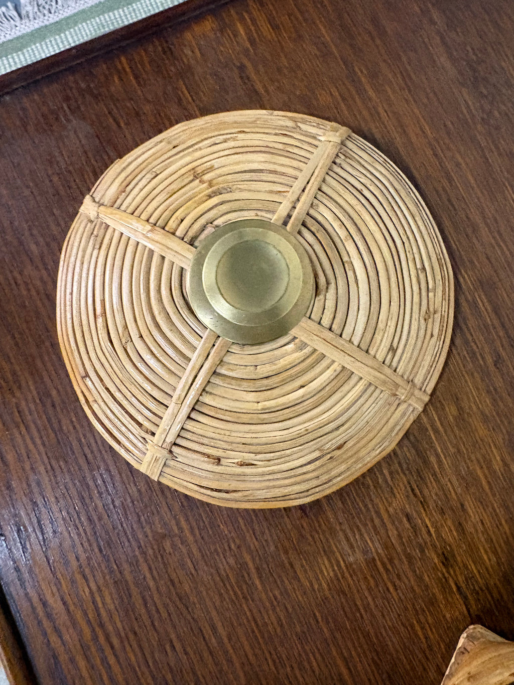 Rattan and Brass Lidded Box, in the Style of Gabriella Crespi, Italy, c.1970s