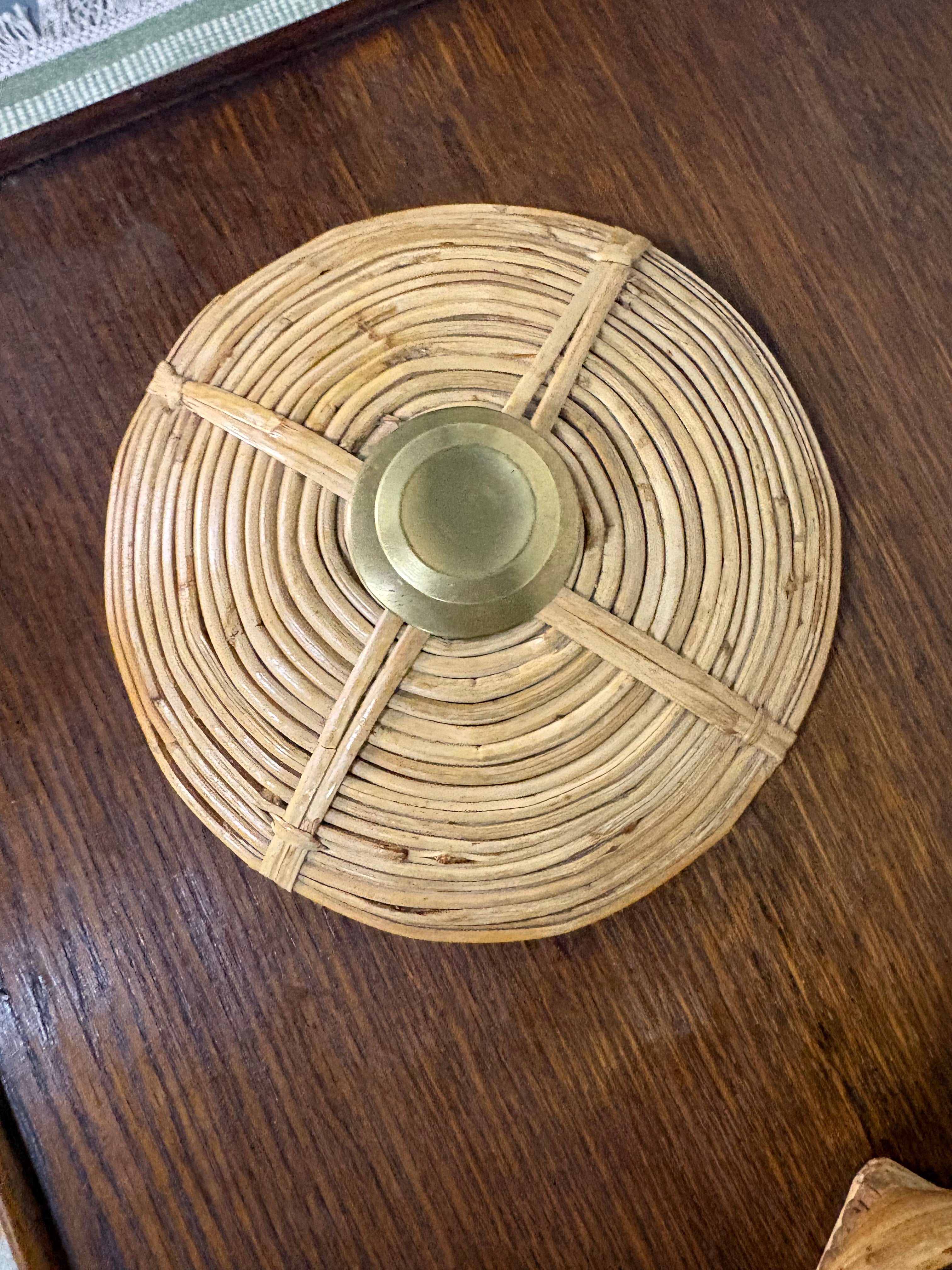 Rattan and Brass Lidded Box, in the Style of Gabriella Crespi, Italy, c.1970s