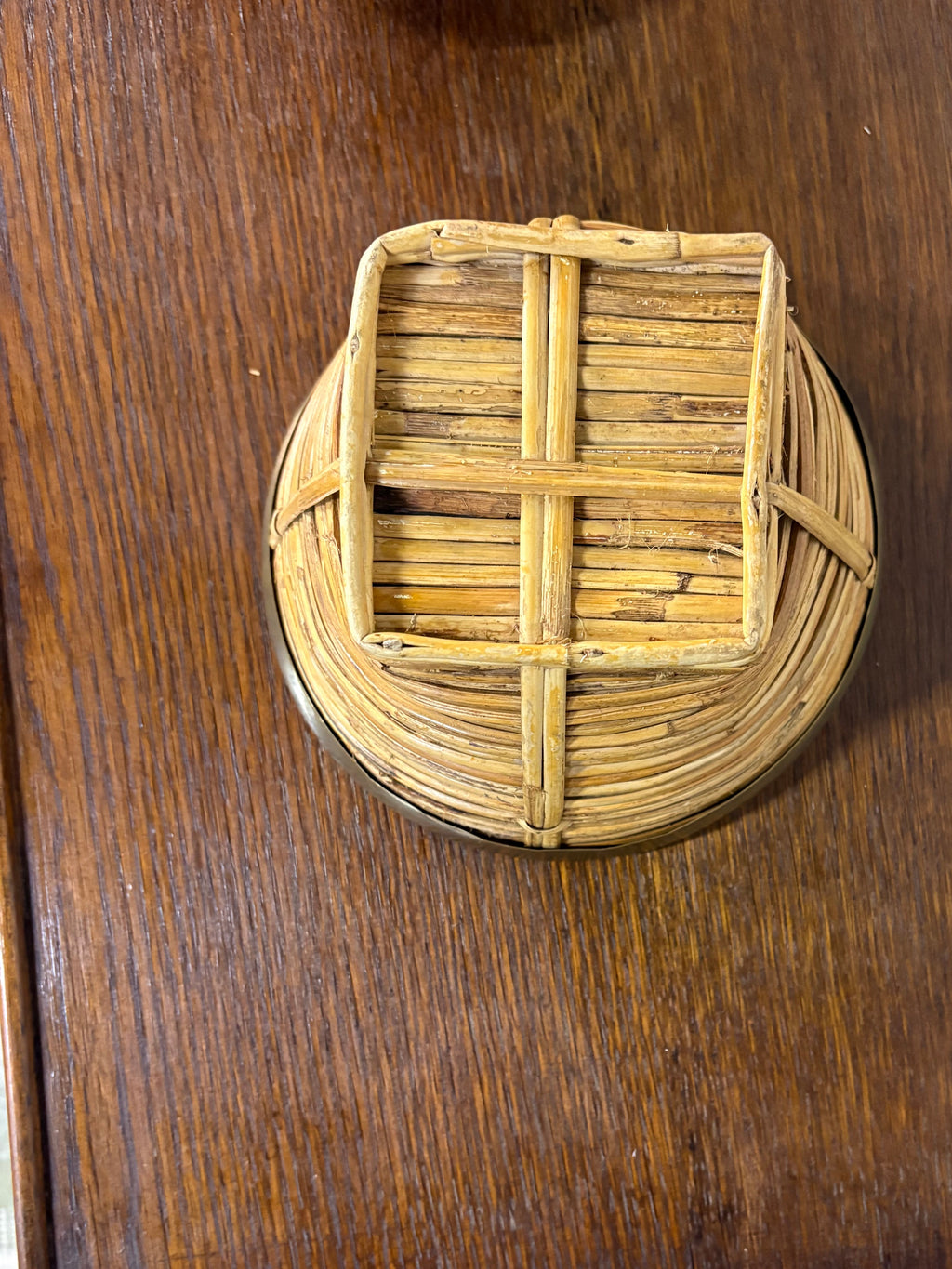 Rattan and Brass Lidded Box, in the Style of Gabriella Crespi, Italy, c.1970s