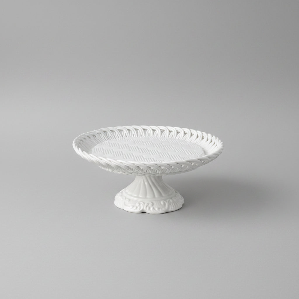 Bassano Footed Comport, White-Glazed Basketweave Ceramic, Italy, c.1960s–1980s