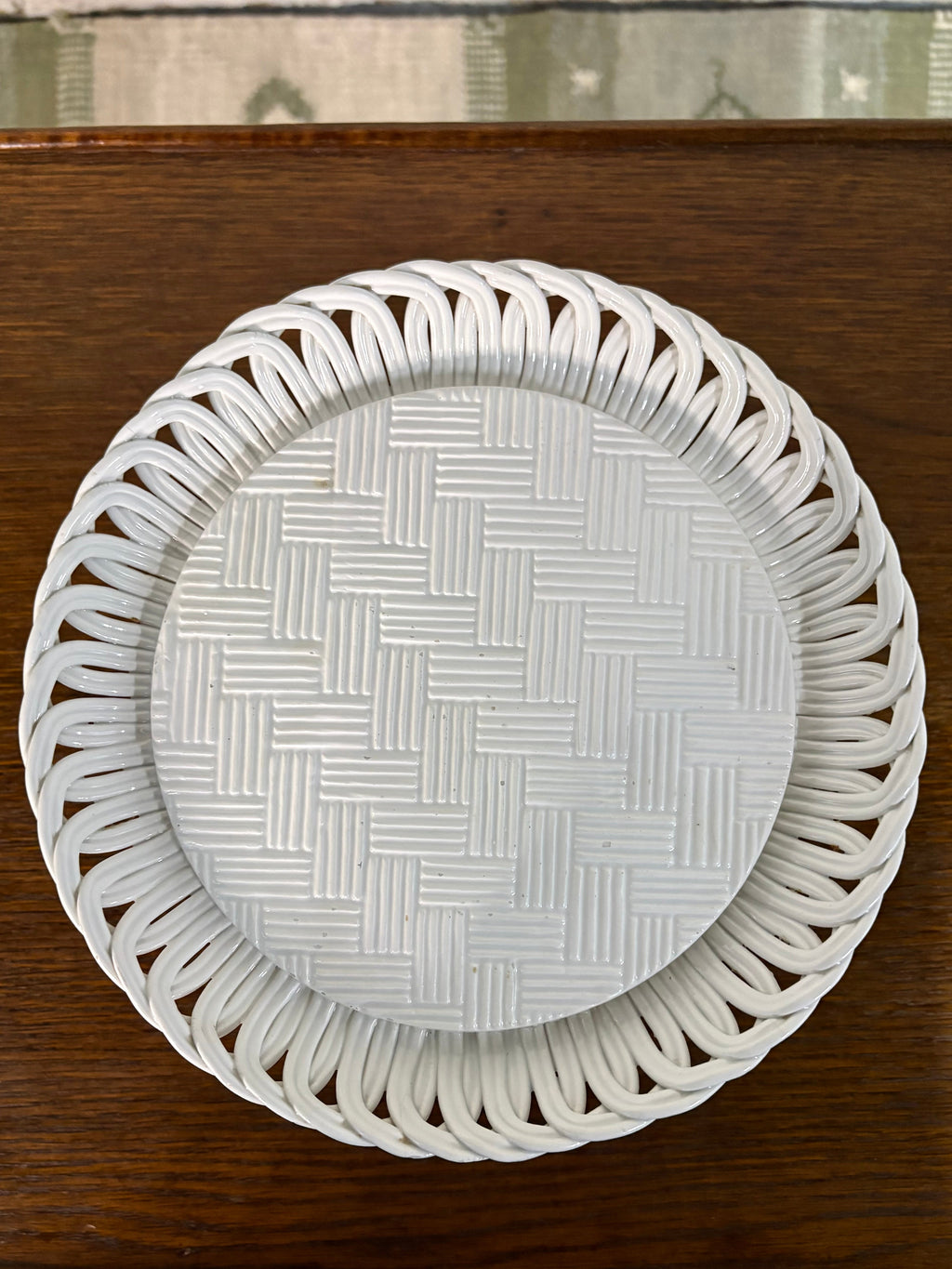 Bassano Footed Comport, White-Glazed Basketweave Ceramic, Italy, c.1960s–1980s