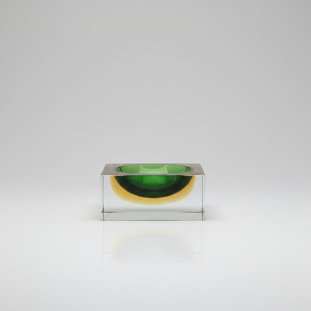 Murano Sommerso Bowl, Green and Yellow Cased Glass, Italy, c.1960s–1970s