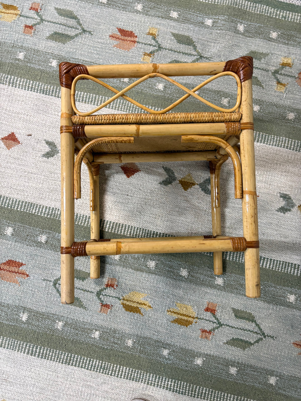 Rattan and Bamboo Dressing Stool in the Style of Franco Albini, Cushioned Cane Seat, Italy, c.1960s