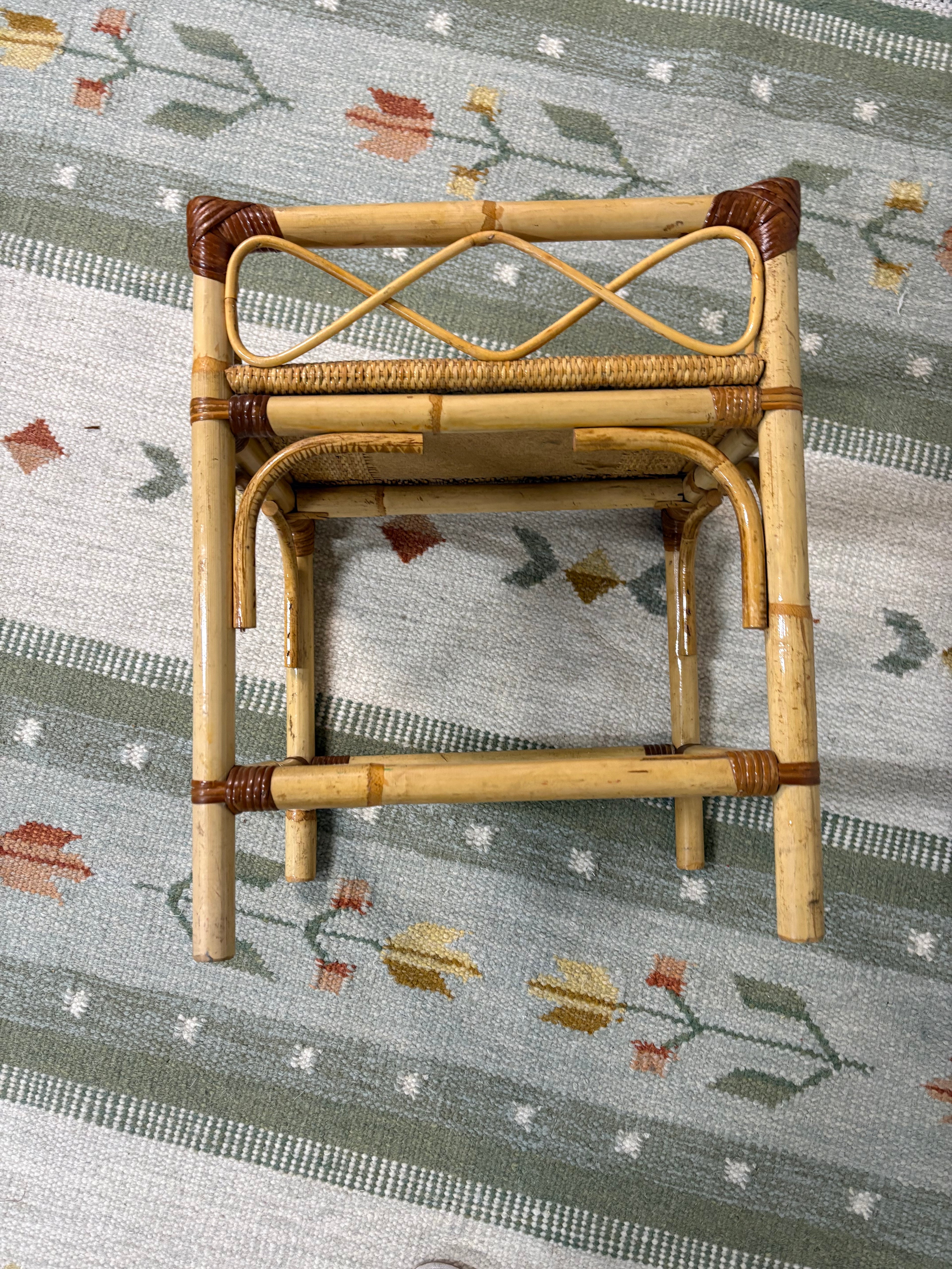 Rattan and Bamboo Dressing Stool in the Style of Franco Albini, Cushioned Cane Seat, Italy, c.1960s