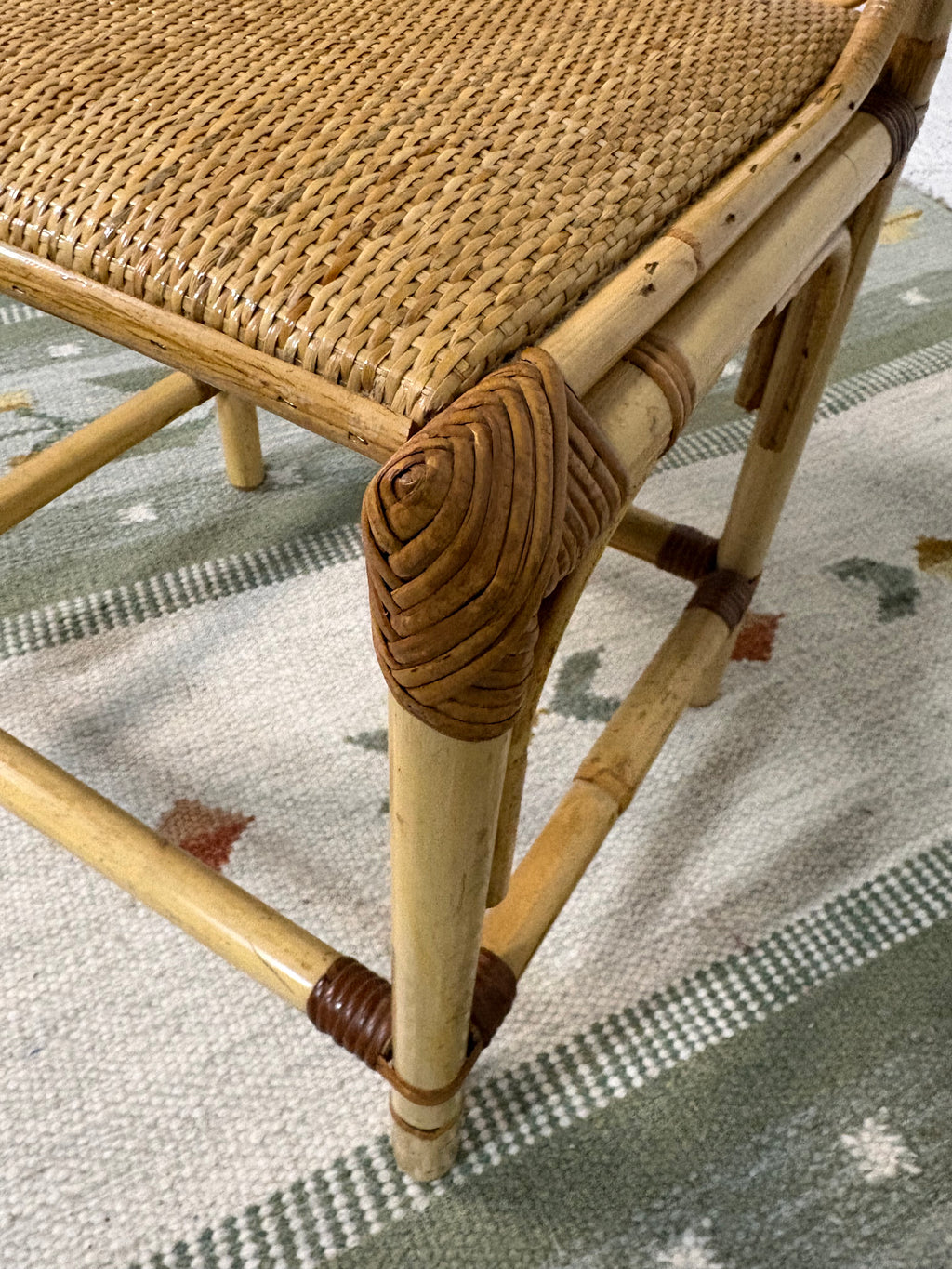 Rattan and Bamboo Dressing Stool in the Style of Franco Albini, Cushioned Cane Seat, Italy, c.1960s