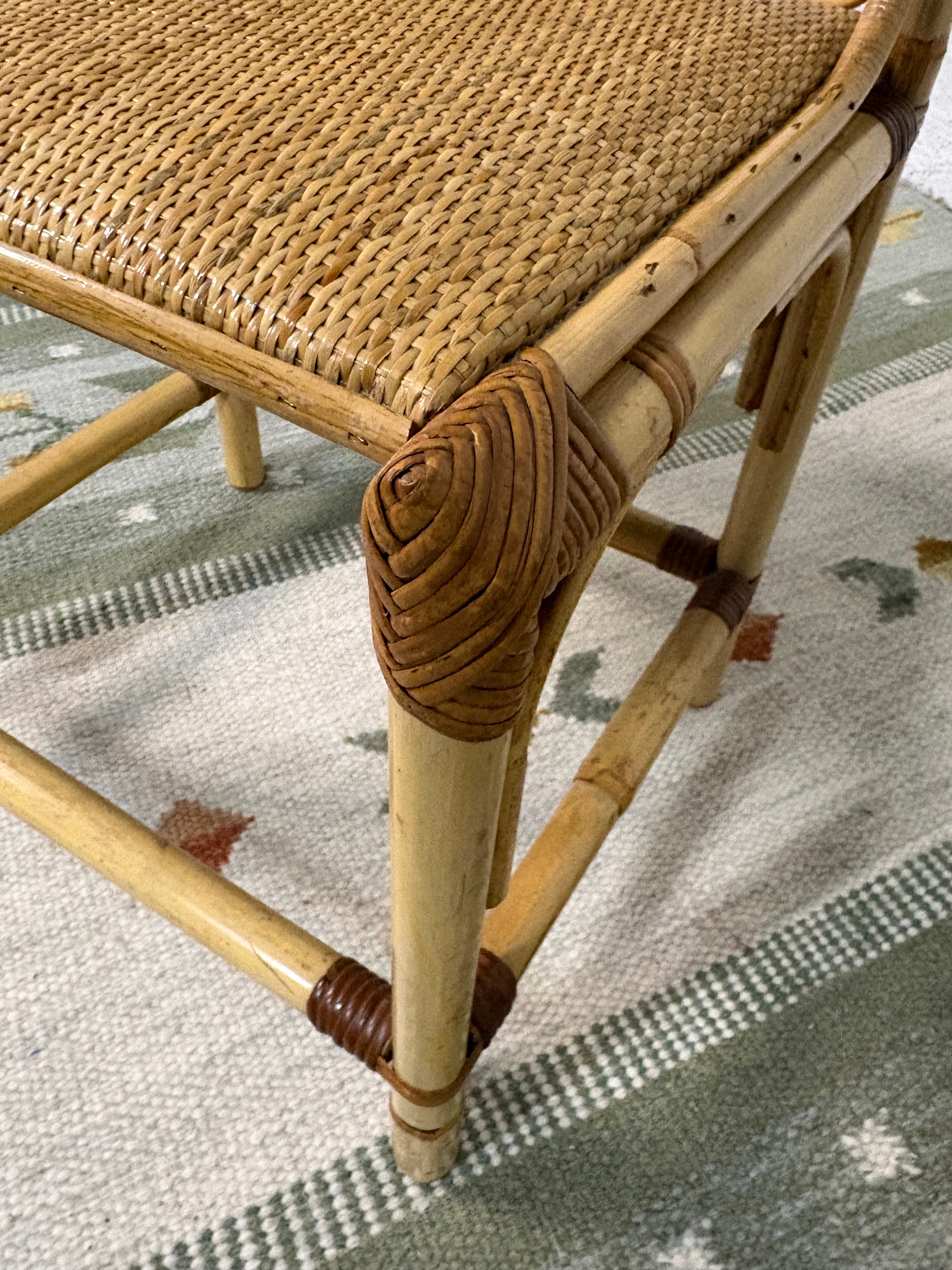Rattan and Bamboo Dressing Stool in the Style of Franco Albini, Cushioned Cane Seat, Italy, c.1960s