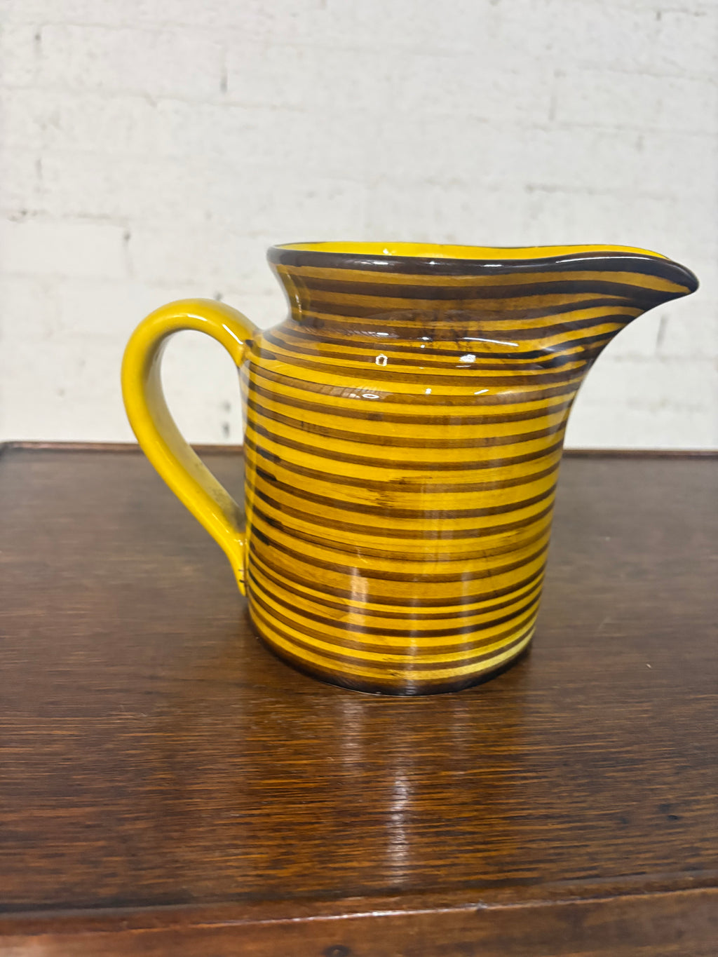 Santucci Deruta Jug, Yellow and Black Banded Maiolica, Italy, c.1950s–1960s