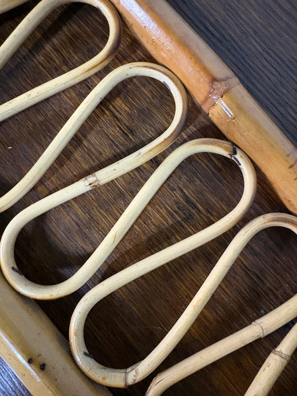 Italian Bamboo Rattan Wall Coat Rack, Albini Style, c.1950s–60s