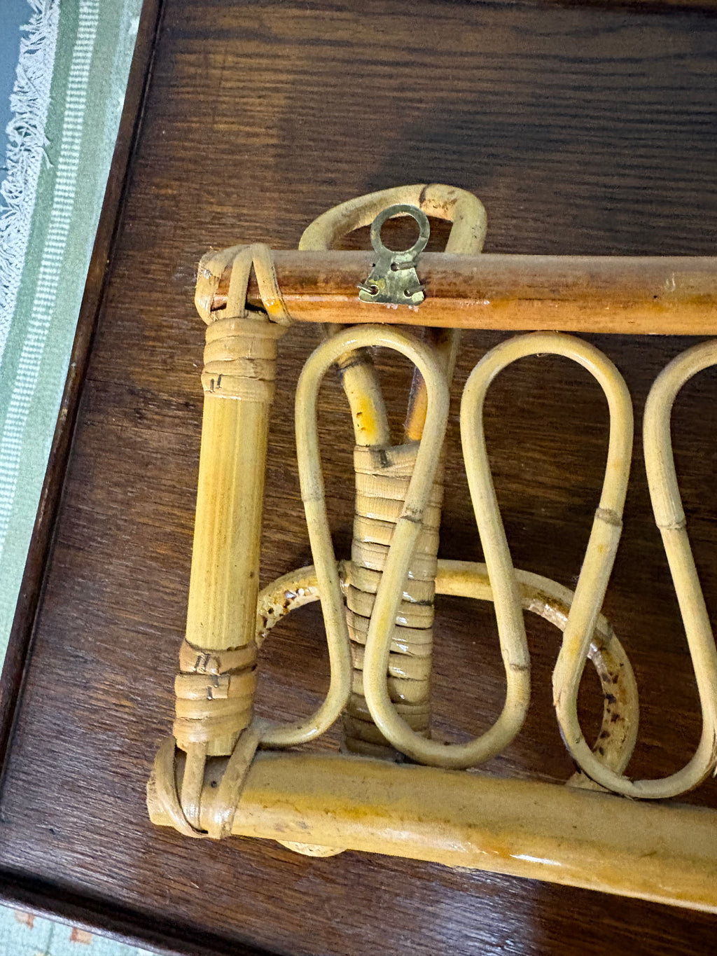 Italian Bamboo Rattan Wall Coat Rack, Albini Style, c.1950s–60s