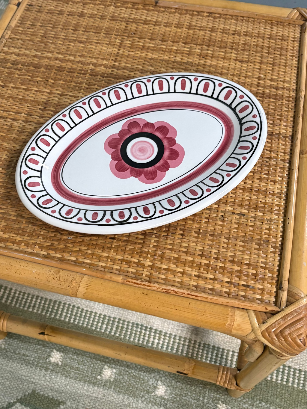 Richard-Ginori Mondovì Hand-Painted Oval Platter, Pink Flower, Italy, c.1960s–70s