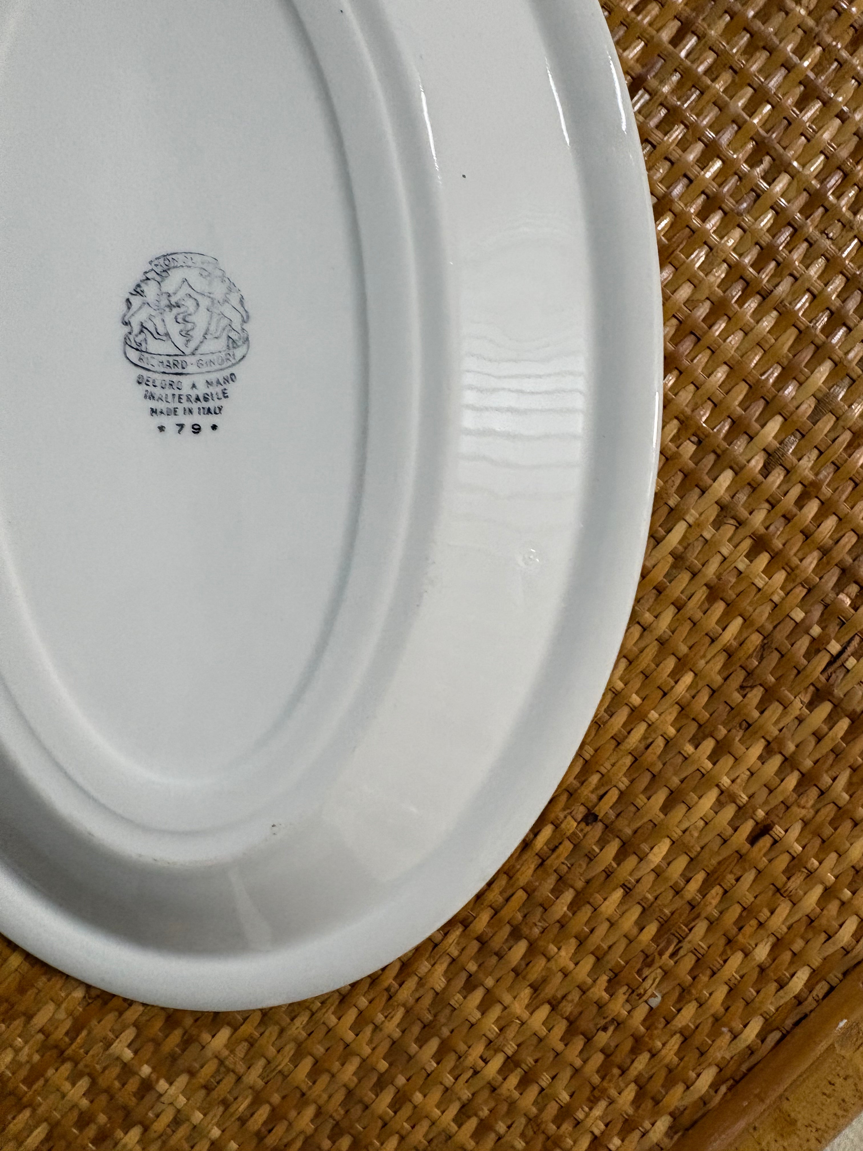 Richard-Ginori Mondovì Hand-Painted Oval Platter, Pink Flower, Italy, c.1960s–70s