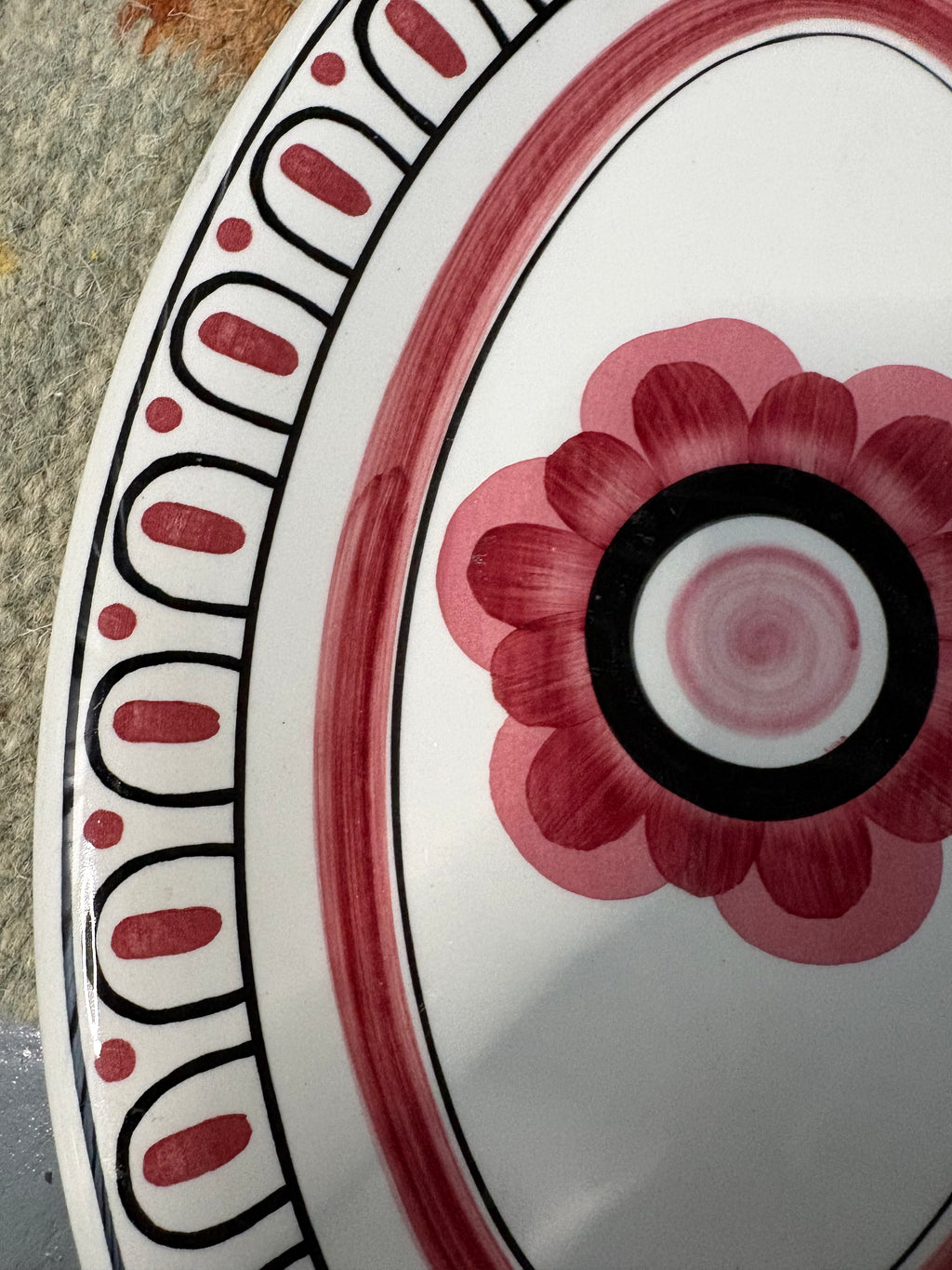 Richard-Ginori Mondovì Hand-Painted Oval Platter, Pink Flower, Italy, c.1960s–70s