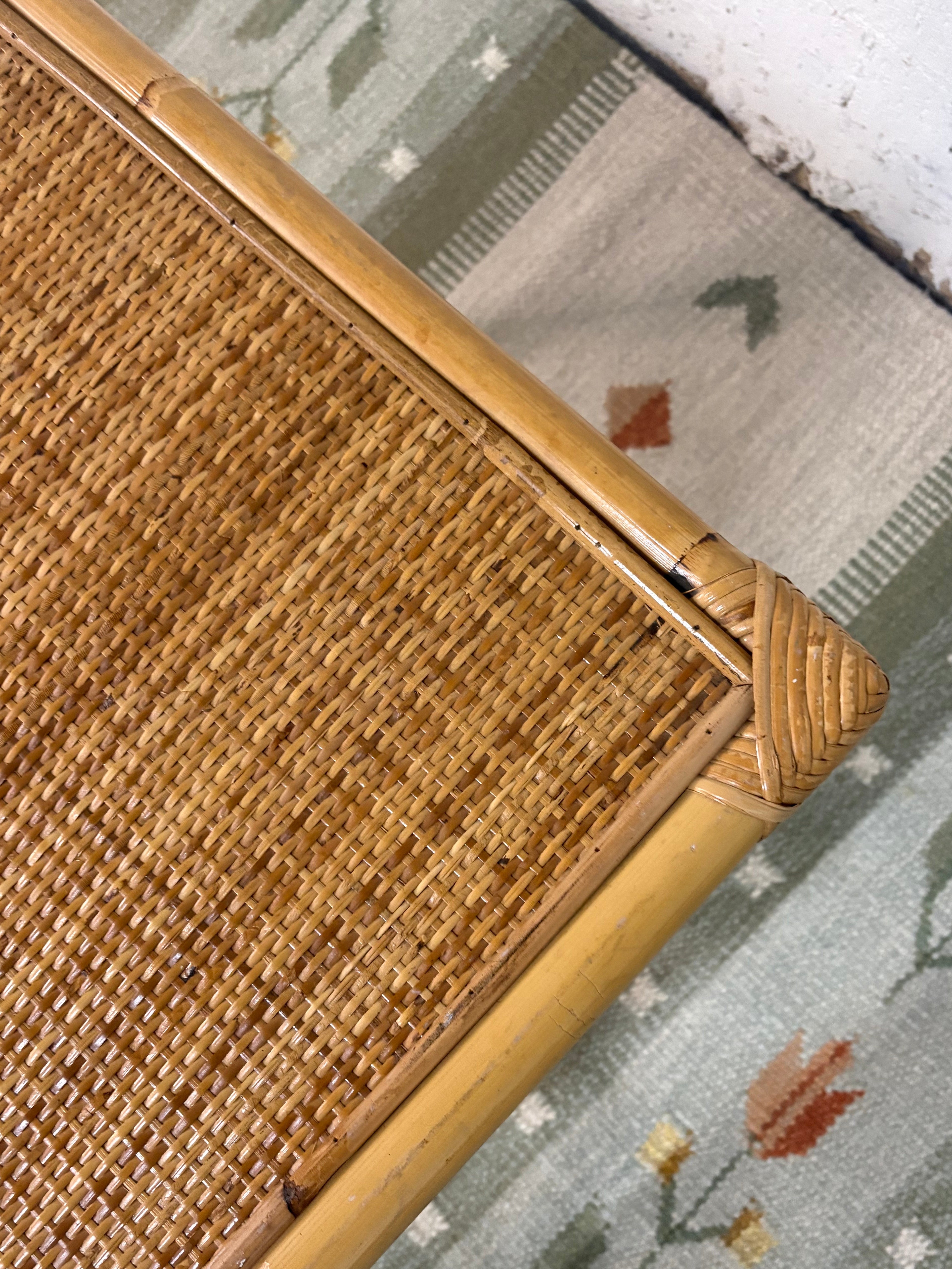 Italian Bamboo and Rattan Side Table, Woven Cane Top, c.1970s