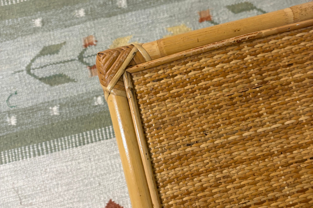 Italian Bamboo and Rattan Side Table, Woven Cane Top, c.1970s