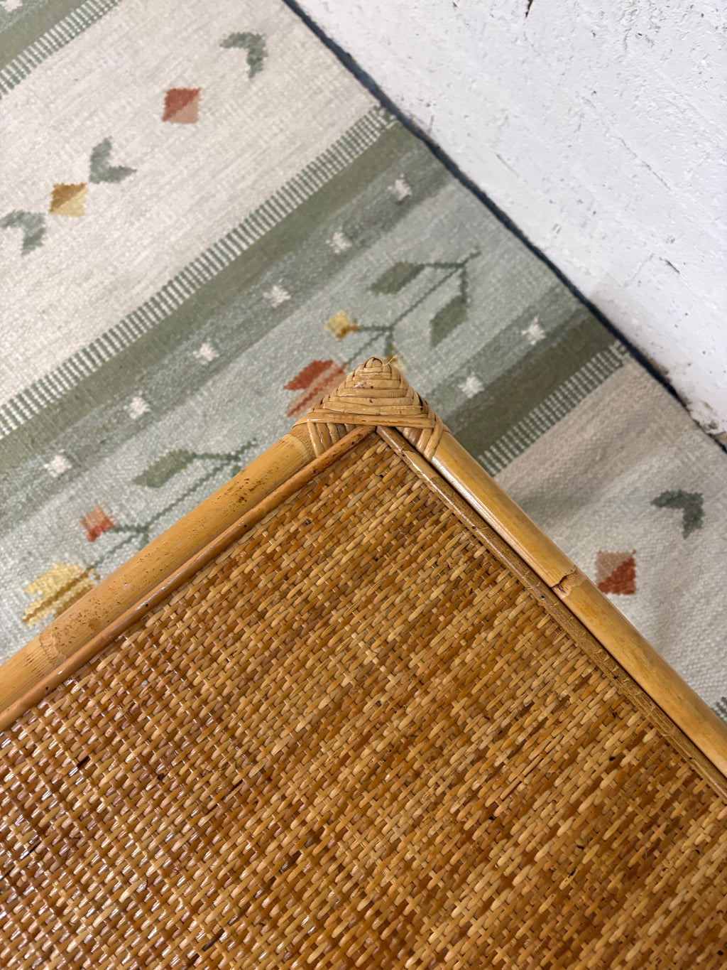 Italian Bamboo and Rattan Side Table, Woven Cane Top, c.1970s