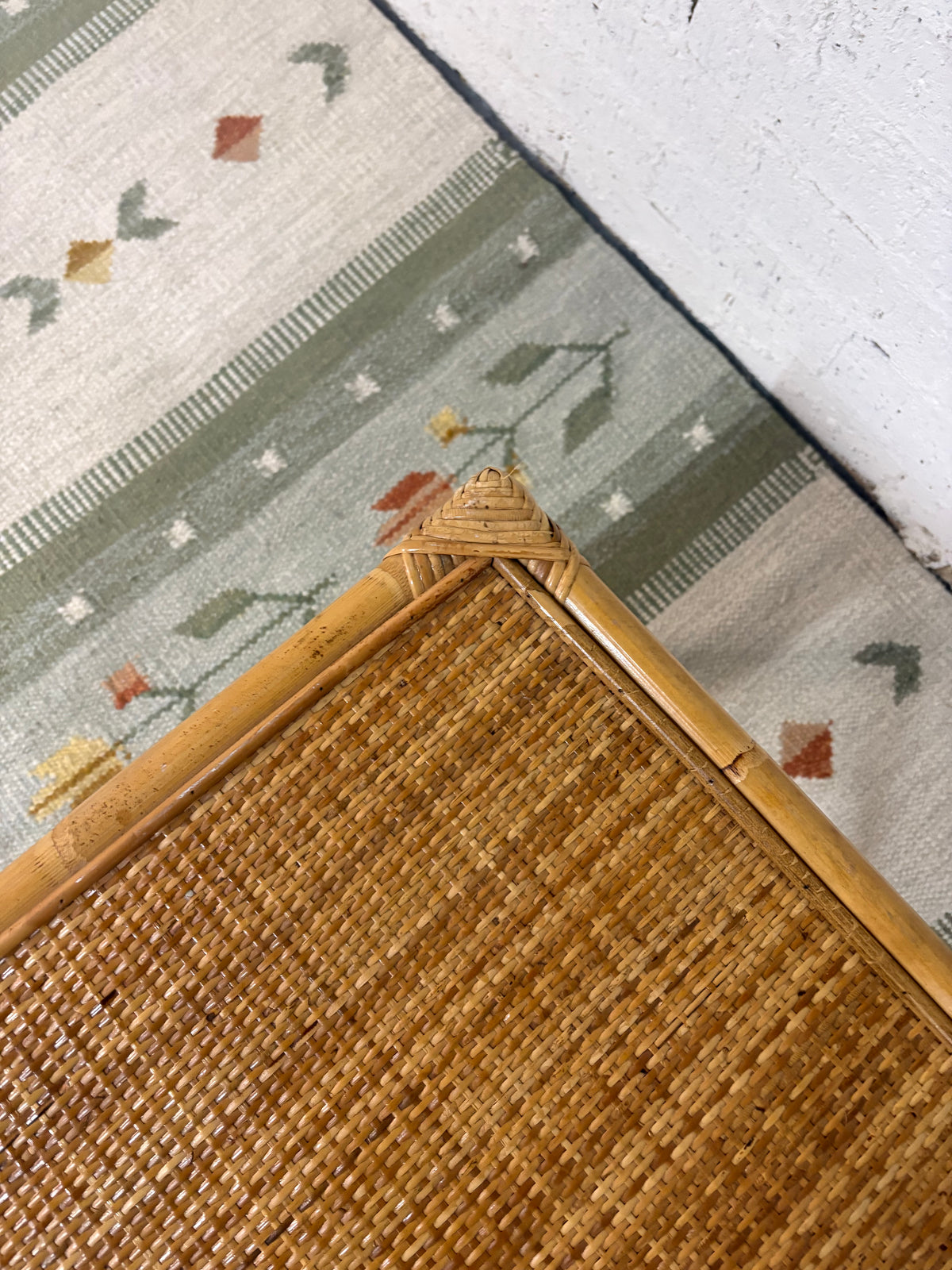 Italian Bamboo and Rattan Side Table, Woven Cane Top, c.1970s