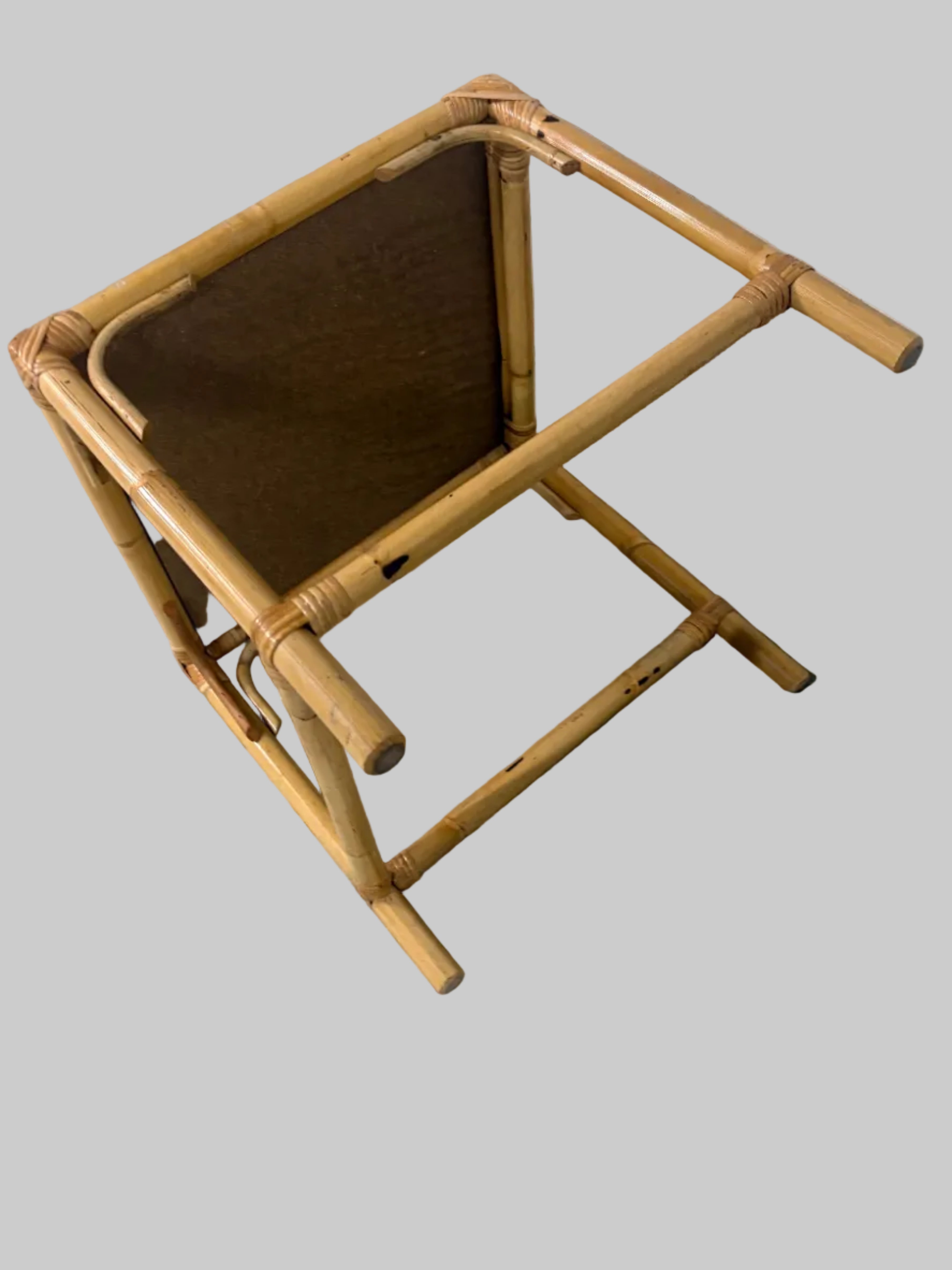 Italian Bamboo and Rattan Side Table, Woven Cane Top, c.1970s