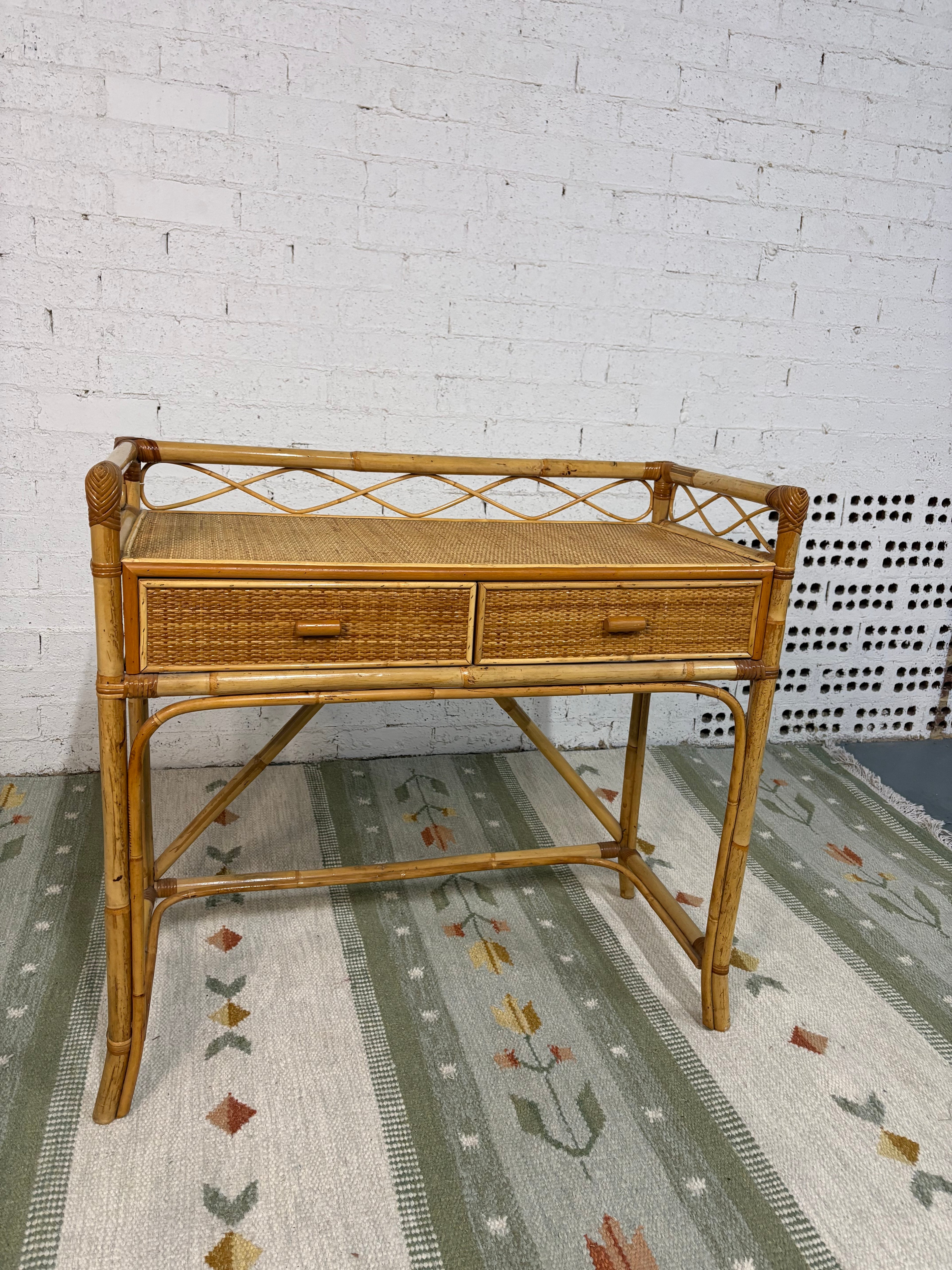 Italian 1970s Bamboo and Rattan Entrance Console/Dressing Table attributed to Bonacina
